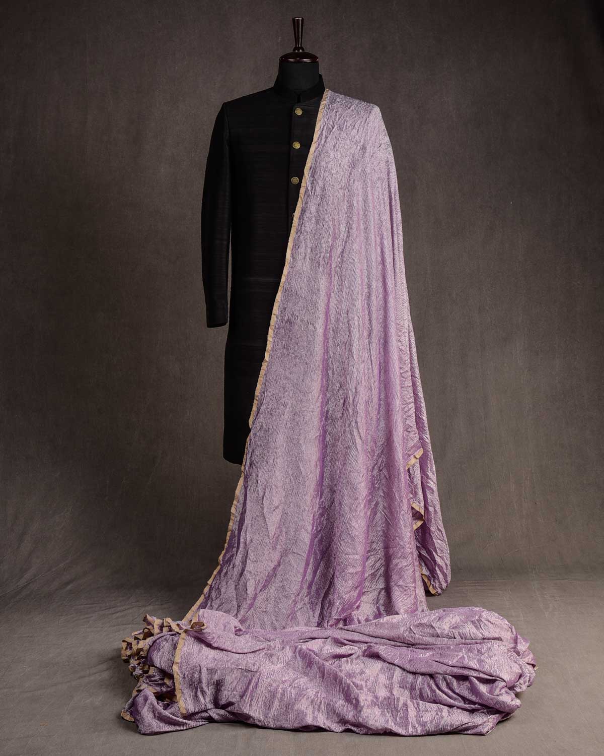 Mauve Crush Silver Zari Brocade Woven Tissue Banarasi Fabric-HolyWeaves
