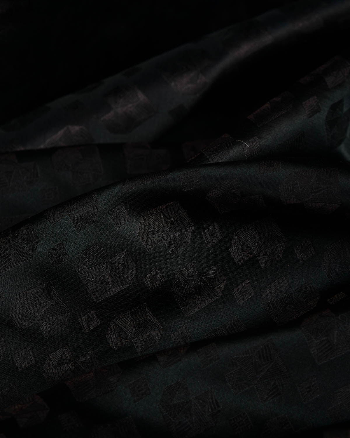 Metallic Black Diamond Hearts Satin Brocade Handwoven Katan Silk Banarasi Fabric-HolyWeaves