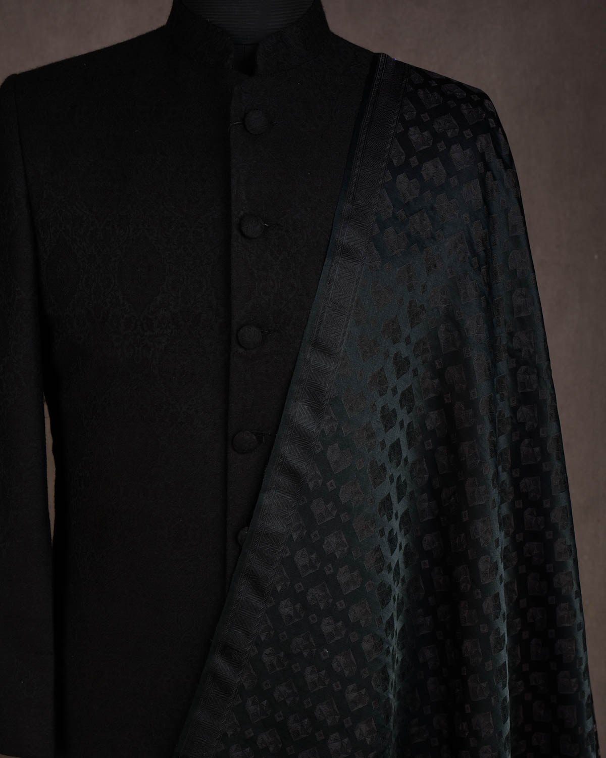 Metallic Black Diamond Hearts Satin Brocade Handwoven Katan Silk Banarasi Fabric-HolyWeaves