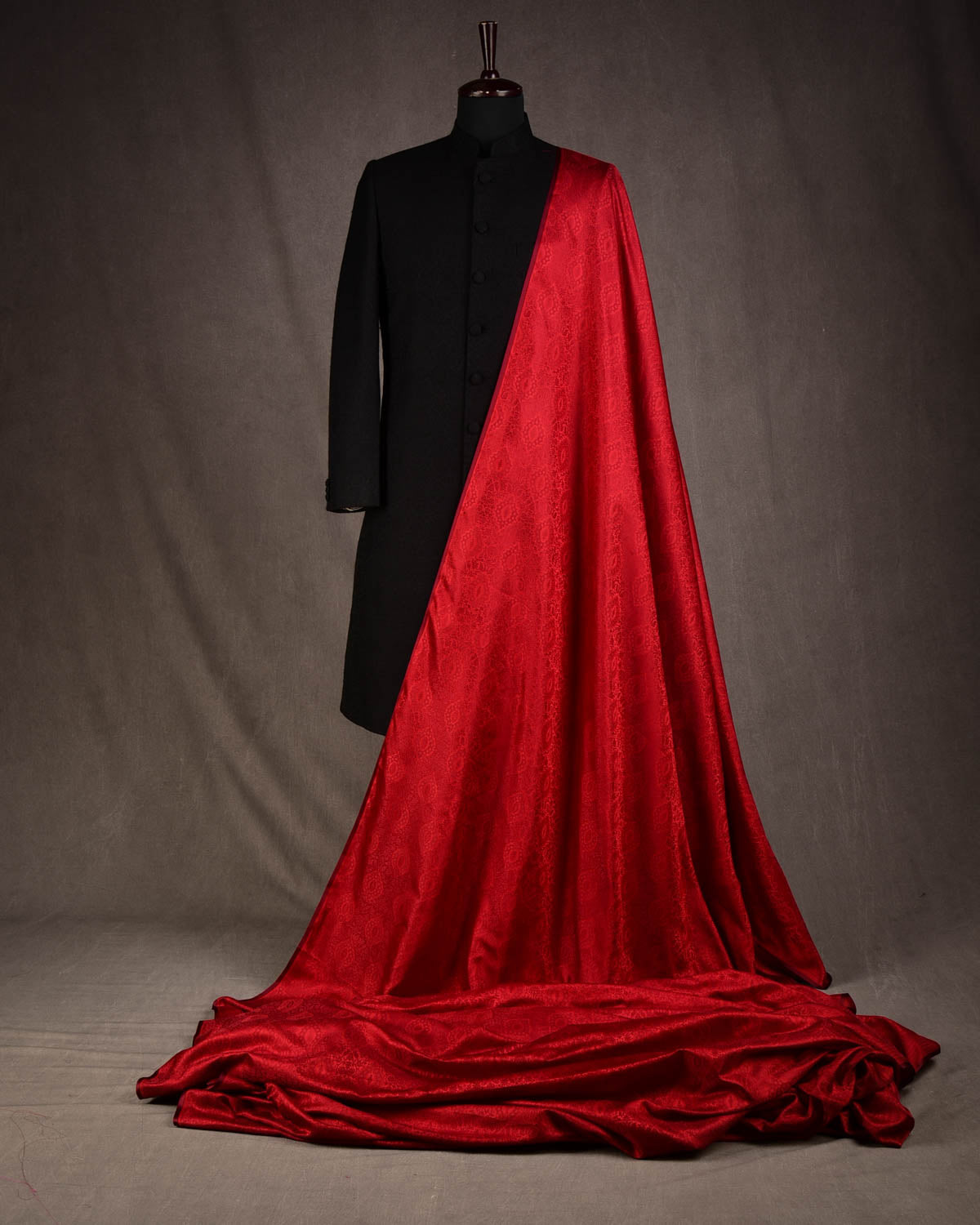 Red Damask Satin Tanchoi Handwoven Katan Silk Banarasi Fabric-HolyWeaves