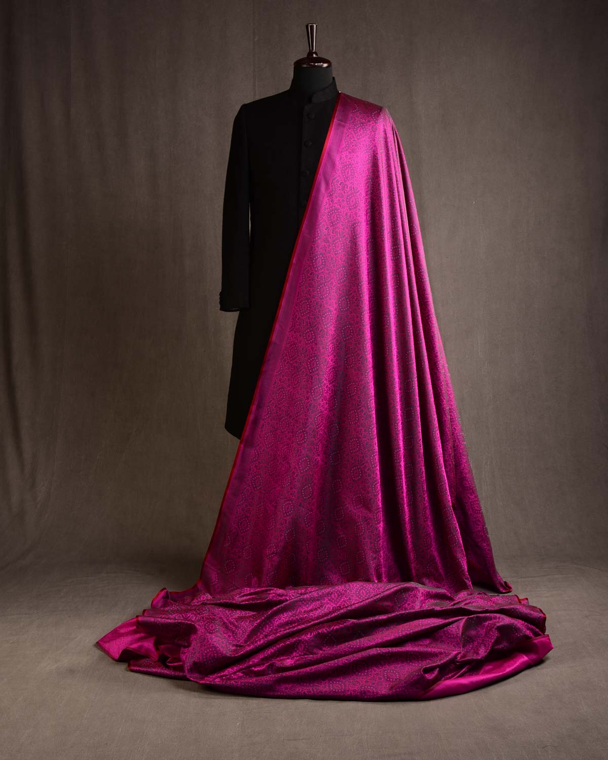 Green On Pink Damask Satin Tanchoi Handwoven Katan Silk Banarasi Fabric-HolyWeaves