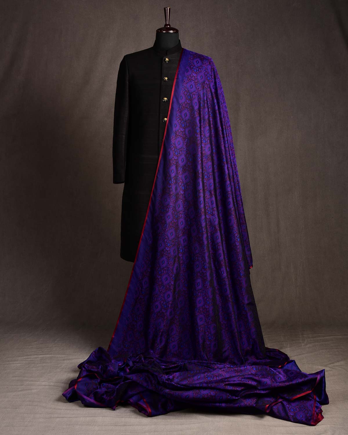 Purple Damask Satin Parora Tanchoi Handwoven Katan Silk Banarasi Fabric-HolyWeaves