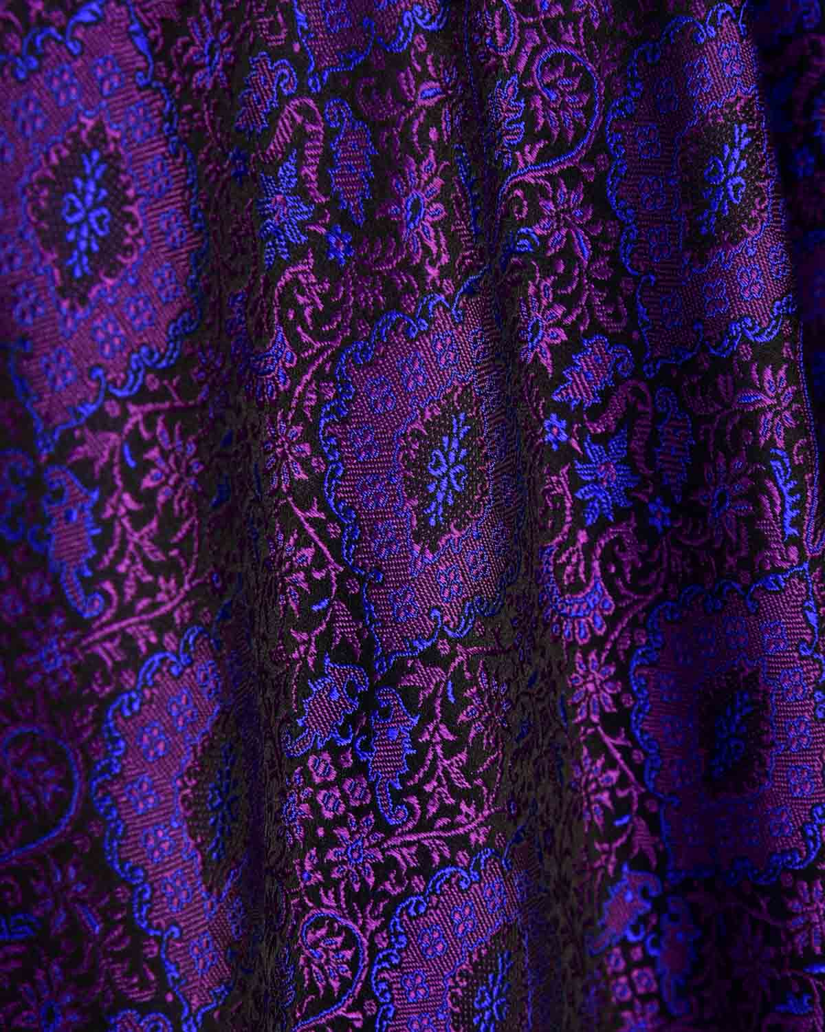 Purple Damask Satin Parora Tanchoi Handwoven Katan Silk Banarasi Fabric-HolyWeaves