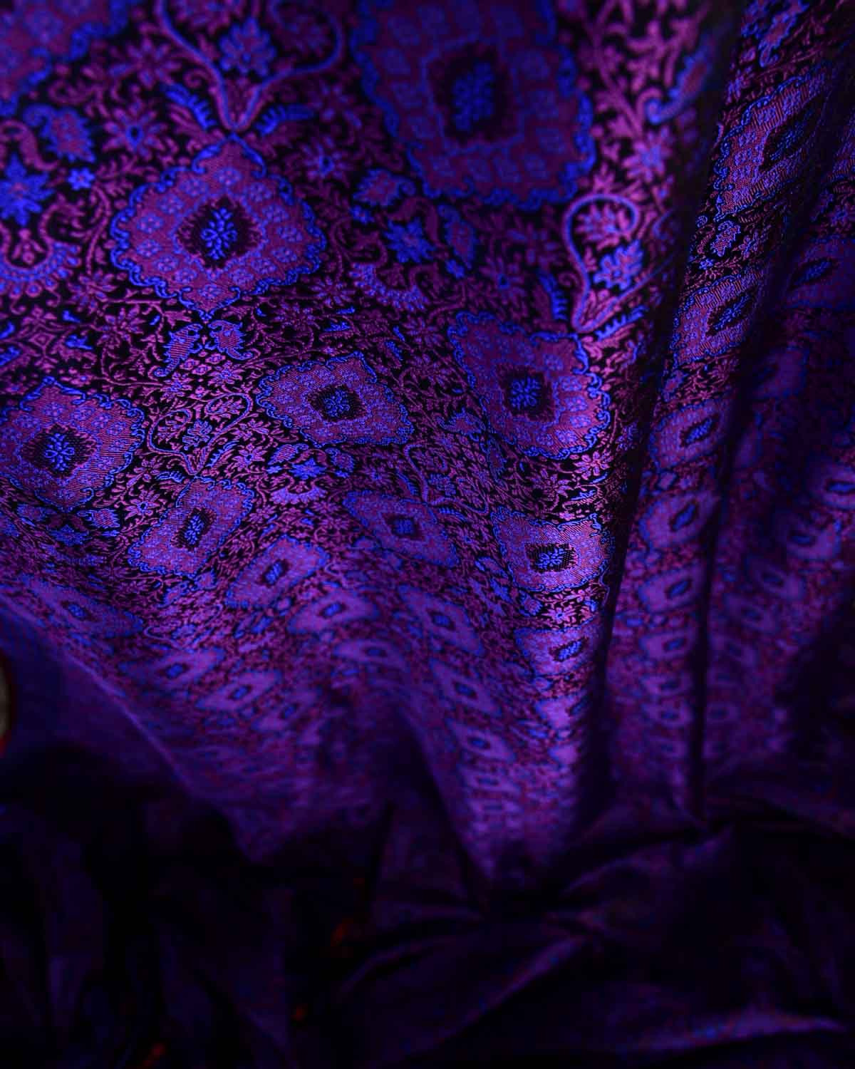 Purple Damask Satin Parora Tanchoi Handwoven Katan Silk Banarasi Fabric-HolyWeaves