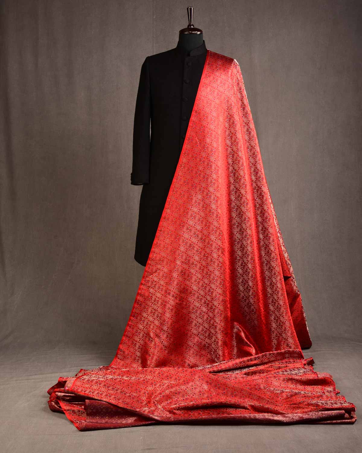 Bridal Red Luxury Patola Satin Tanchoi Jamawar Brocade Handwoven Katan Silk Banarasi Fabric-HolyWeaves
