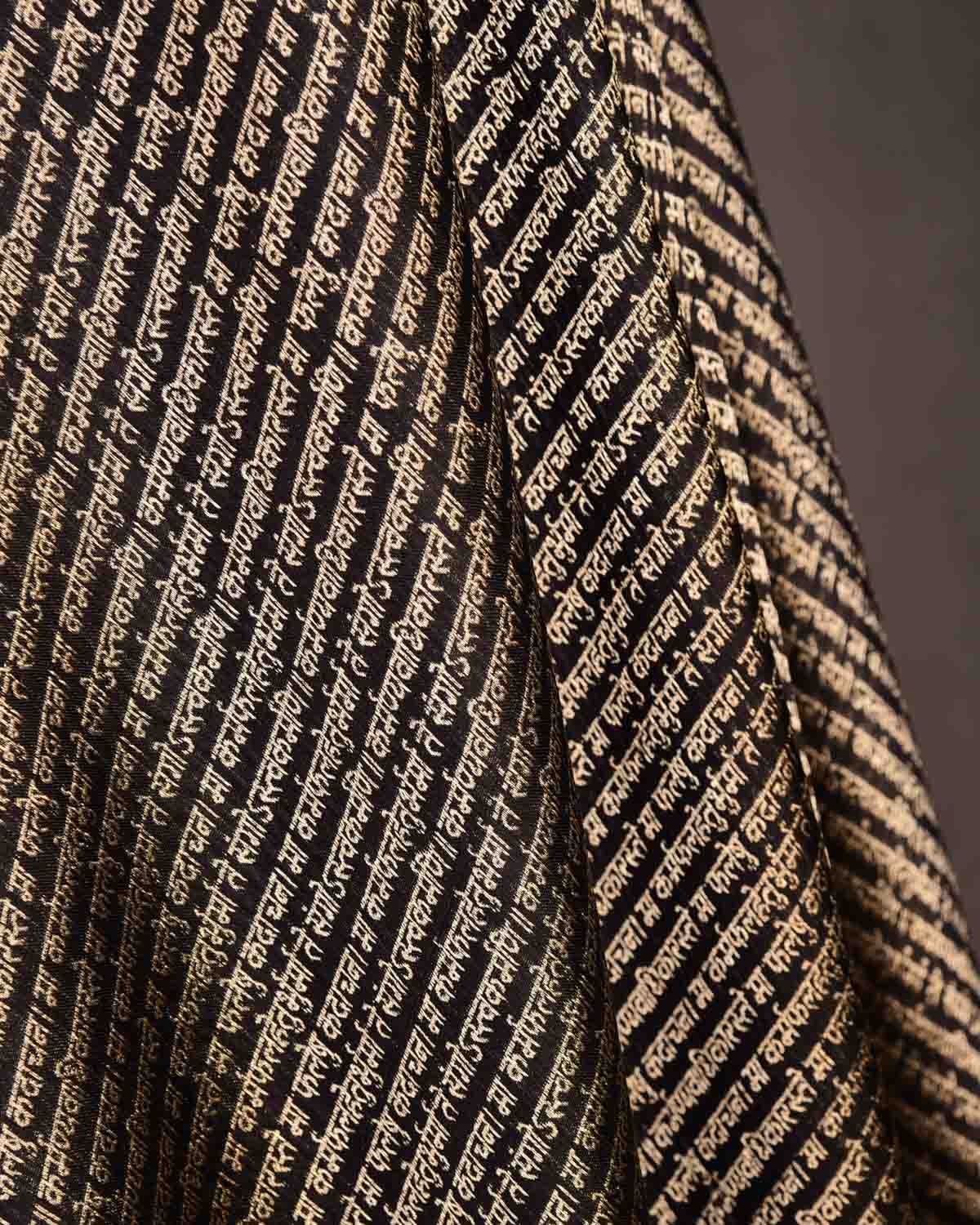Black Geeta Shlok 2.47 Brocade Handwoven Katan Silk Banarasi Fabric-HolyWeaves