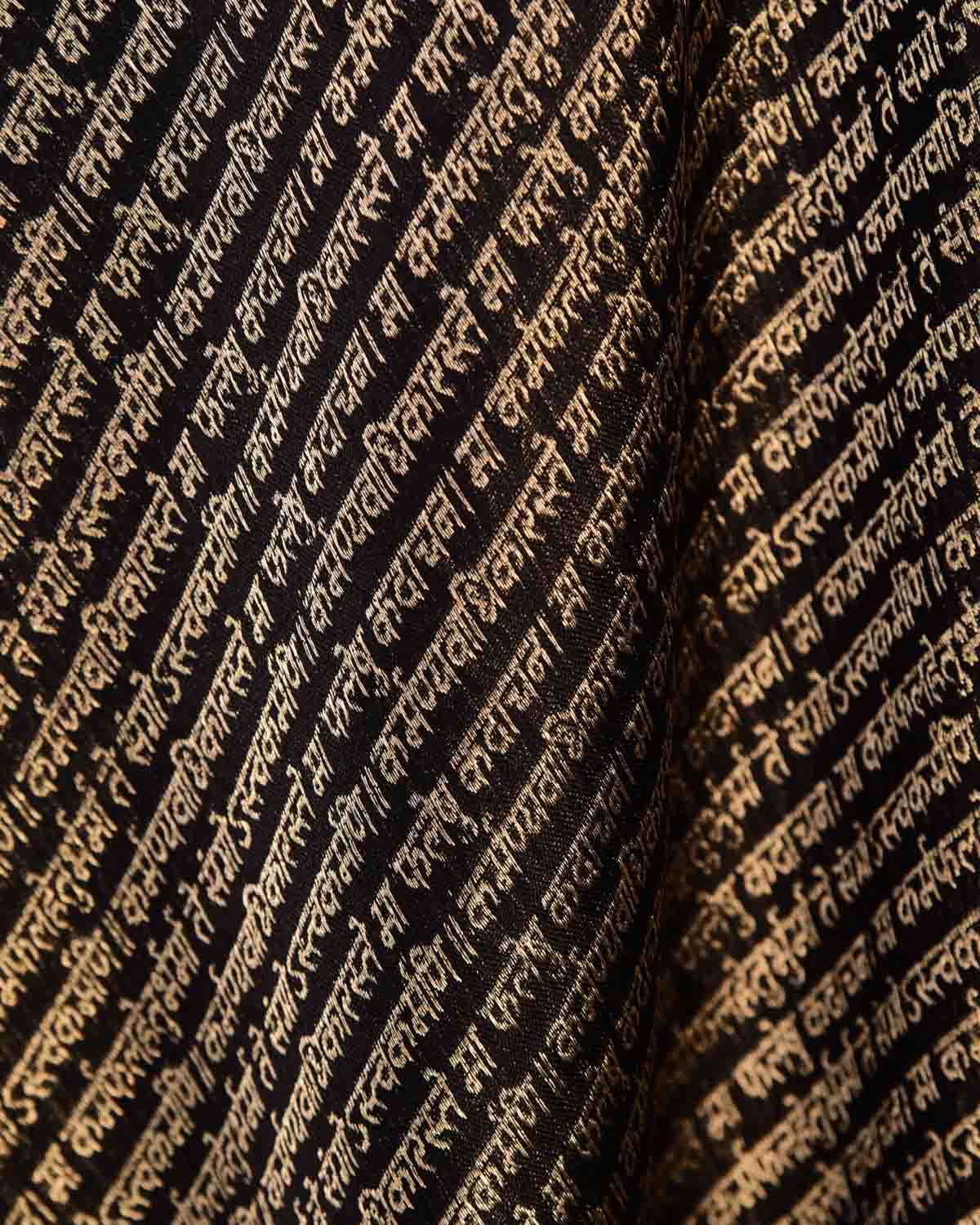 Black Geeta Shlok 2.47 Brocade Handwoven Katan Silk Banarasi Fabric-HolyWeaves