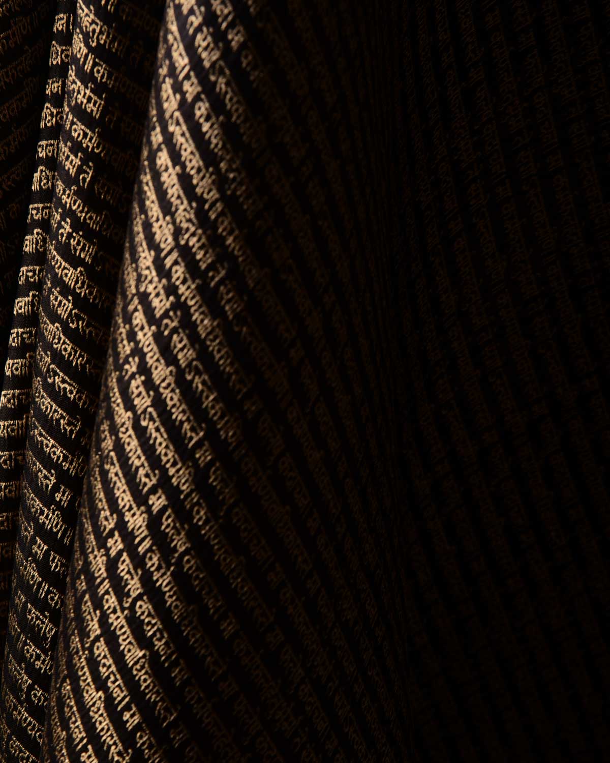 Black Geeta Shlok 2.47 Brocade Handwoven Katan Silk Banarasi Fabric-HolyWeaves
