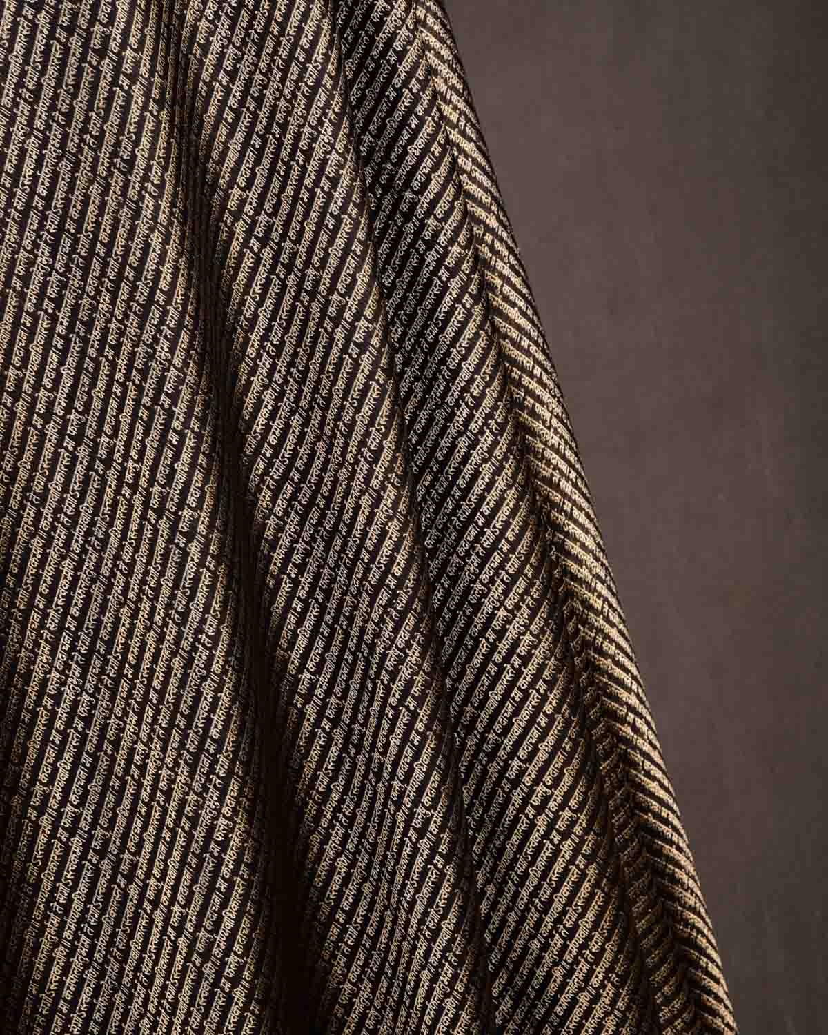 Black Geeta Shlok 2.47 Brocade Handwoven Katan Silk Banarasi Fabric-HolyWeaves
