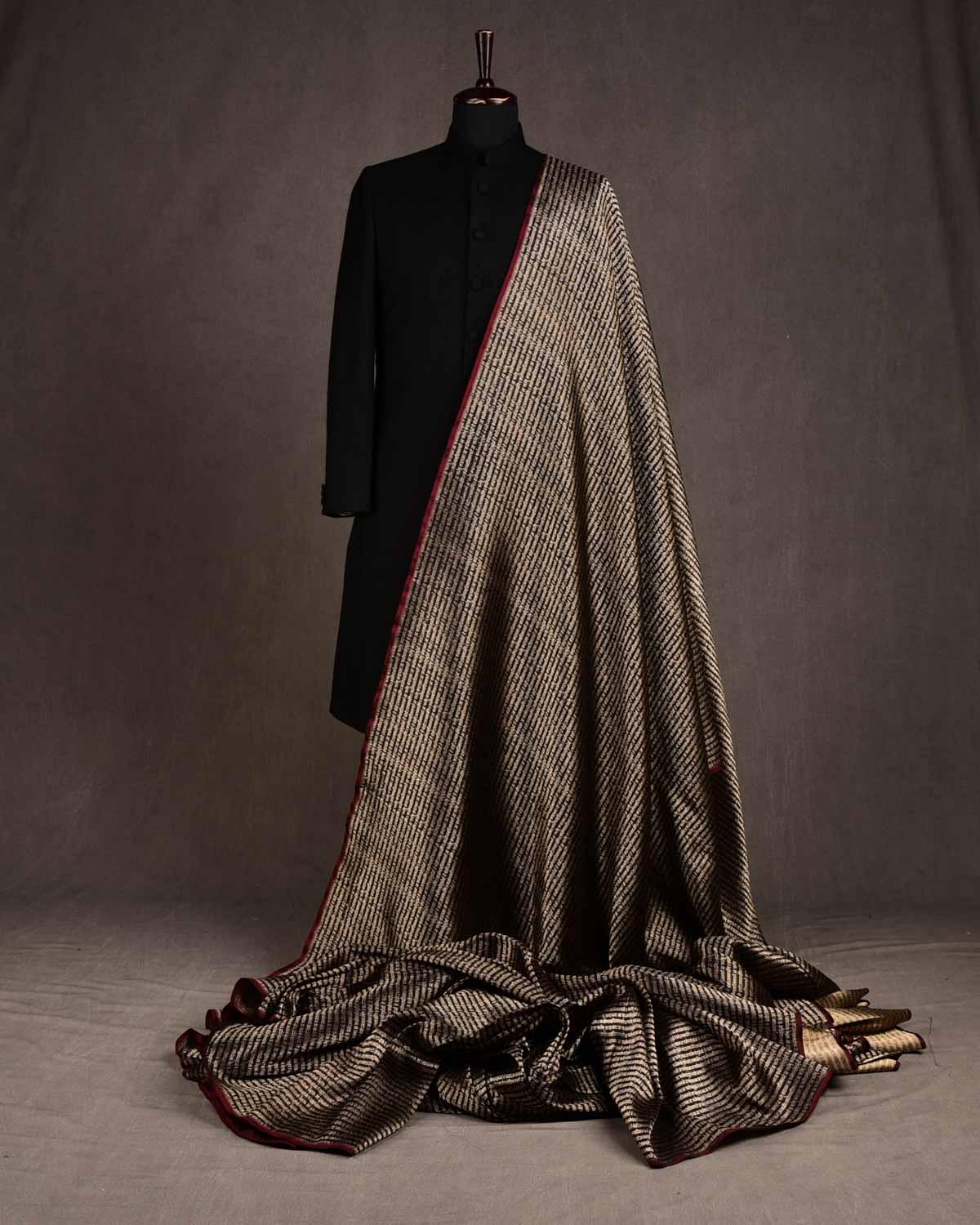 Black Geeta Shlok 2.47 Brocade Handwoven Katan Silk Banarasi Fabric-HolyWeaves