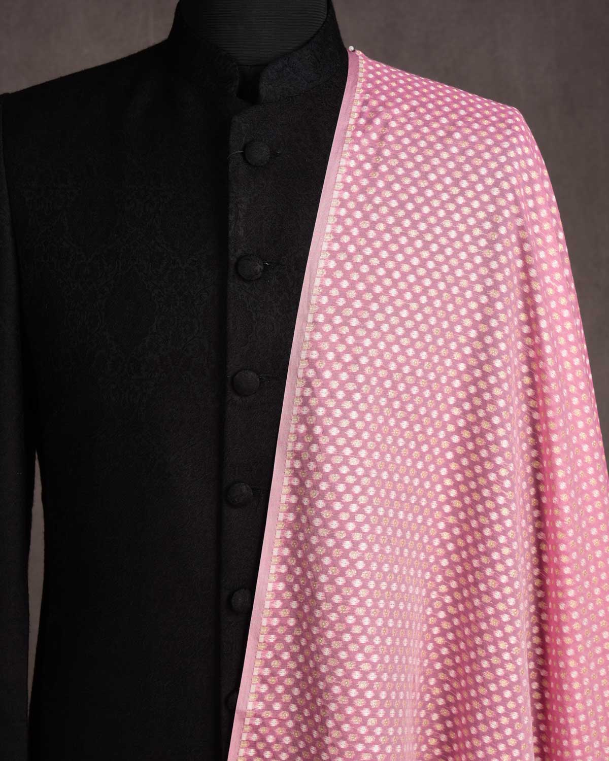 Garnet Gold Zari & White Resham Cutwork Brocade Woven Cotton Silk Banarasi Fabric-HolyWeaves