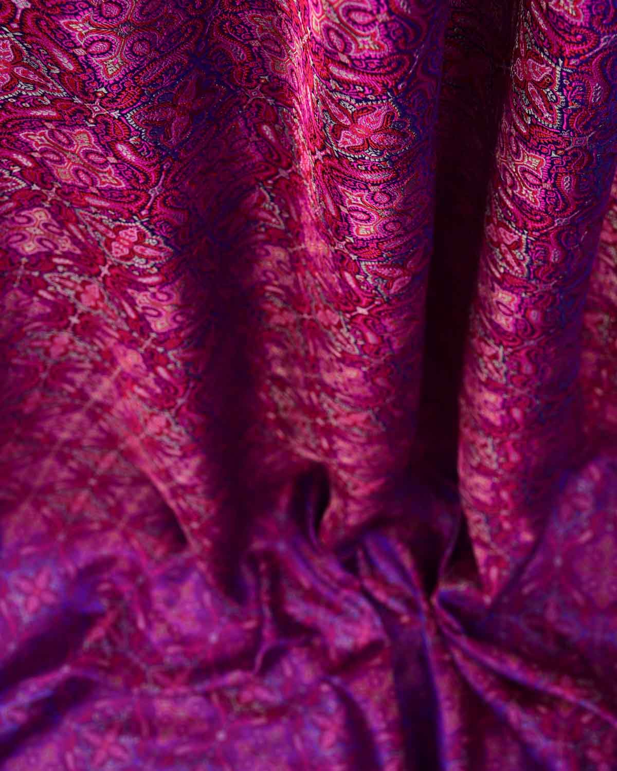 Purple Traditional Tehra Jamawar Handwoven Katan Silk Banarasi Fabric