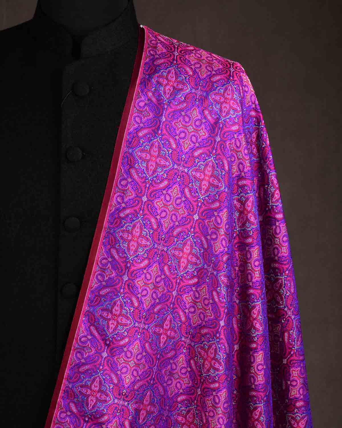 Purple Traditional Tehra Jamawar Handwoven Katan Silk Banarasi Fabric