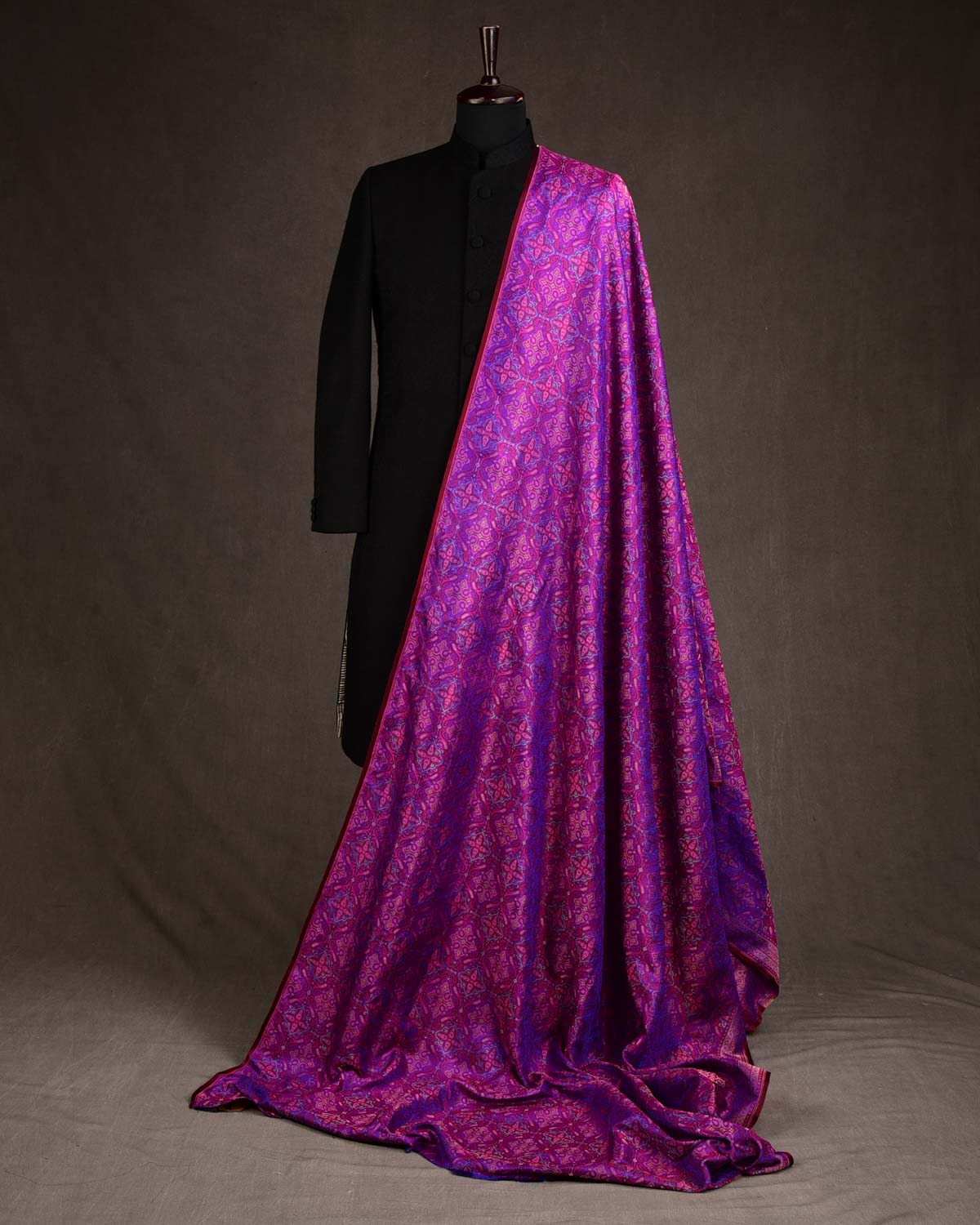 Purple Traditional Tehra Jamawar Handwoven Katan Silk Banarasi Fabric
