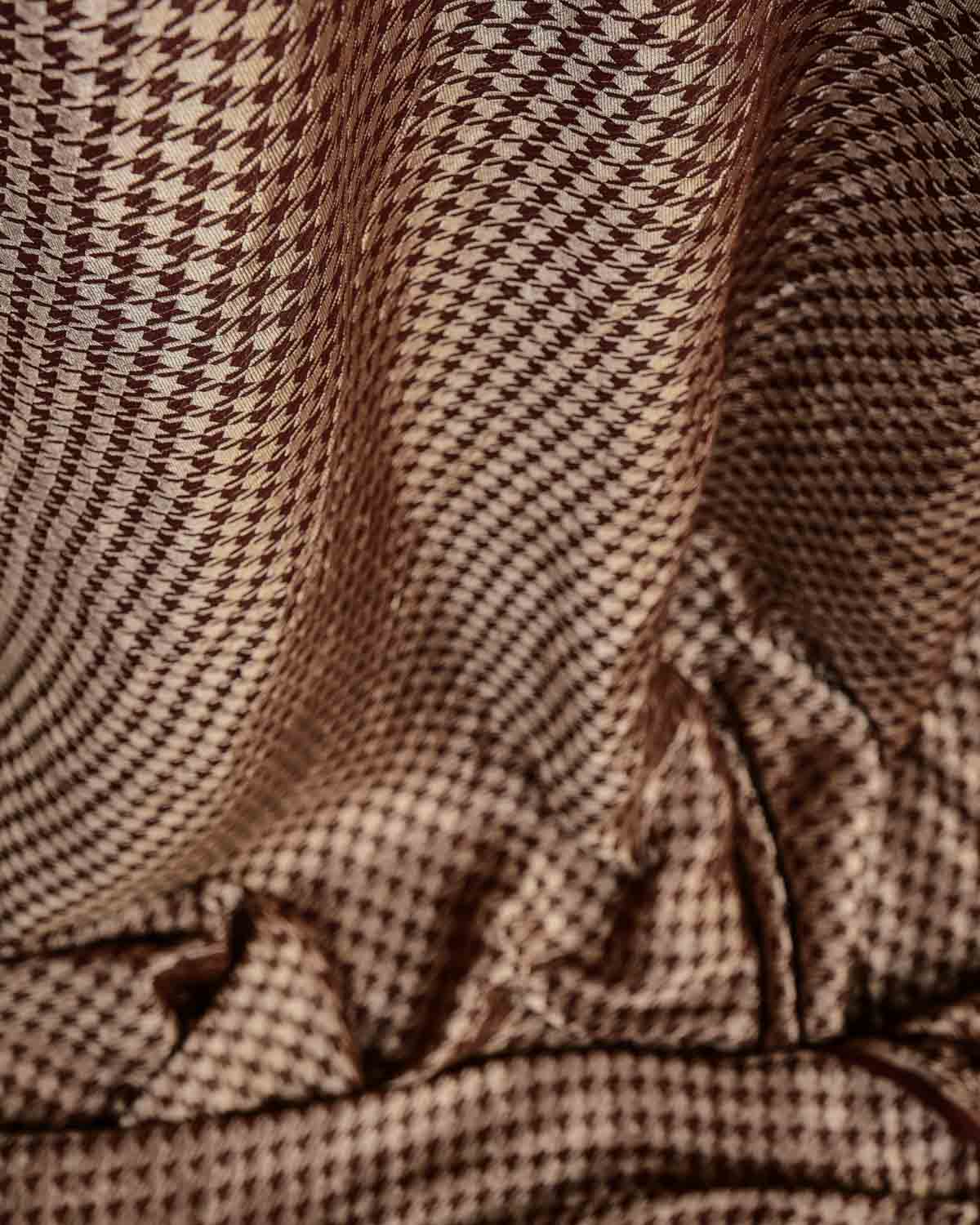 Mahogany Silver Zari Houndstooth Brocade Handwoven Khaddi Georgette Banarasi Fabric