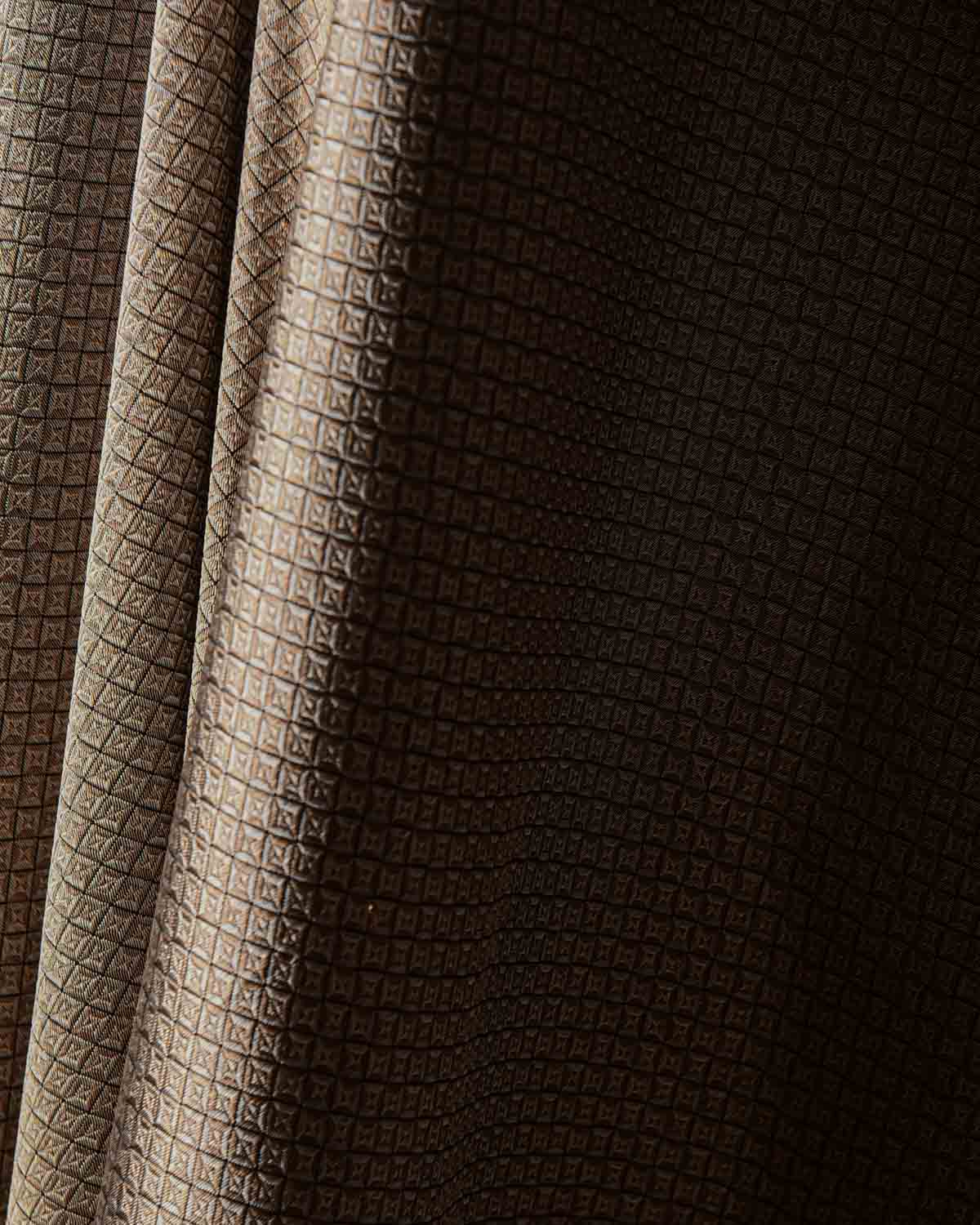 Black Gold & Silver Double Zari Diamond Grids Brocade Handwoven Katan Silk Banarasi Fabric-HolyWeaves