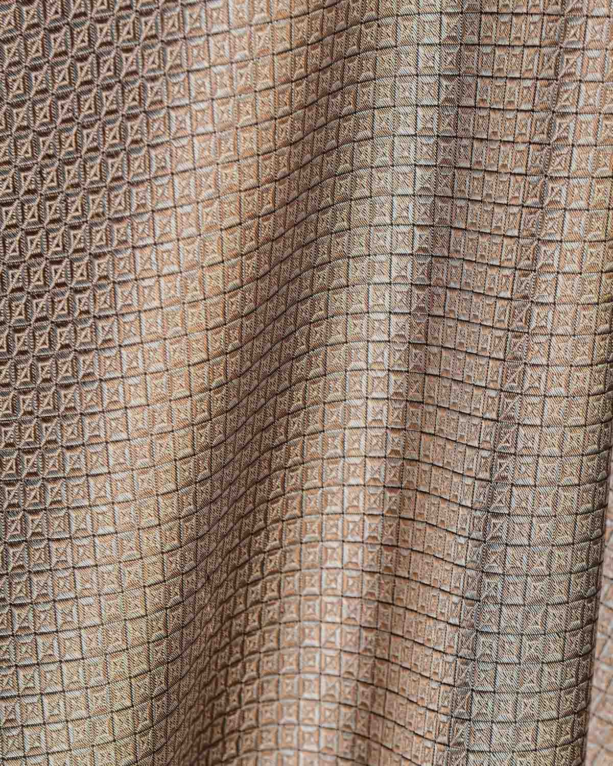 Black Gold & Silver Double Zari Diamond Grids Brocade Handwoven Katan Silk Banarasi Fabric-HolyWeaves