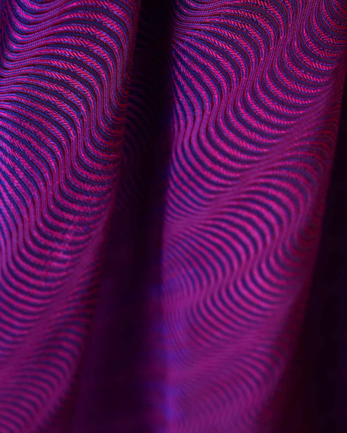 Pink Purple Geometric Illusion Jamawar Handwoven Katan Silk Banarasi Fabric-HolyWeaves