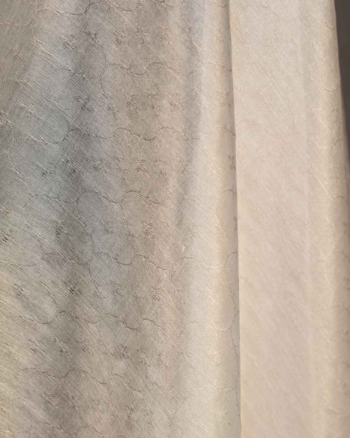 Metallic Silver Zari Tanchoi Brocade Woven Cotton Silk Banarasi Fabric-HolyWeaves