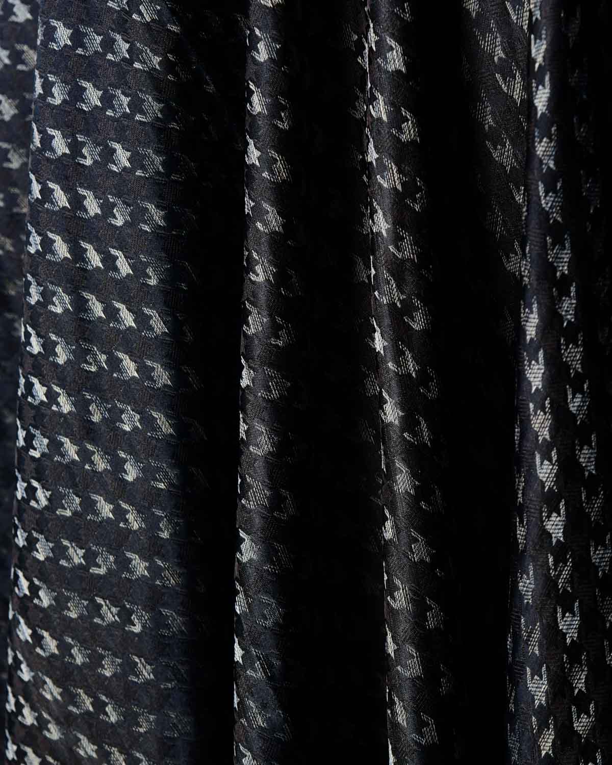 Variegated Black Houndstooth Satin Tanchoi Handwoven Katan Silk Banarasi Fabric-HolyWeaves