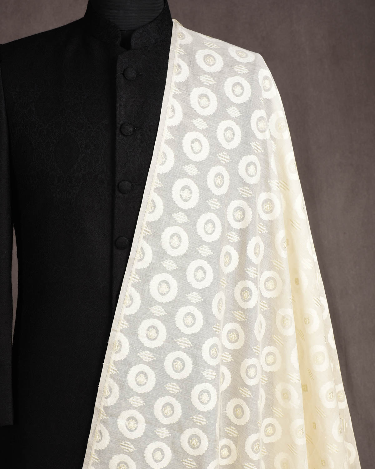 Ivory White Silver Zari Contemporary Cutwork Brocade Woven Cotton Silk Banarasi Fabric-HolyWeaves