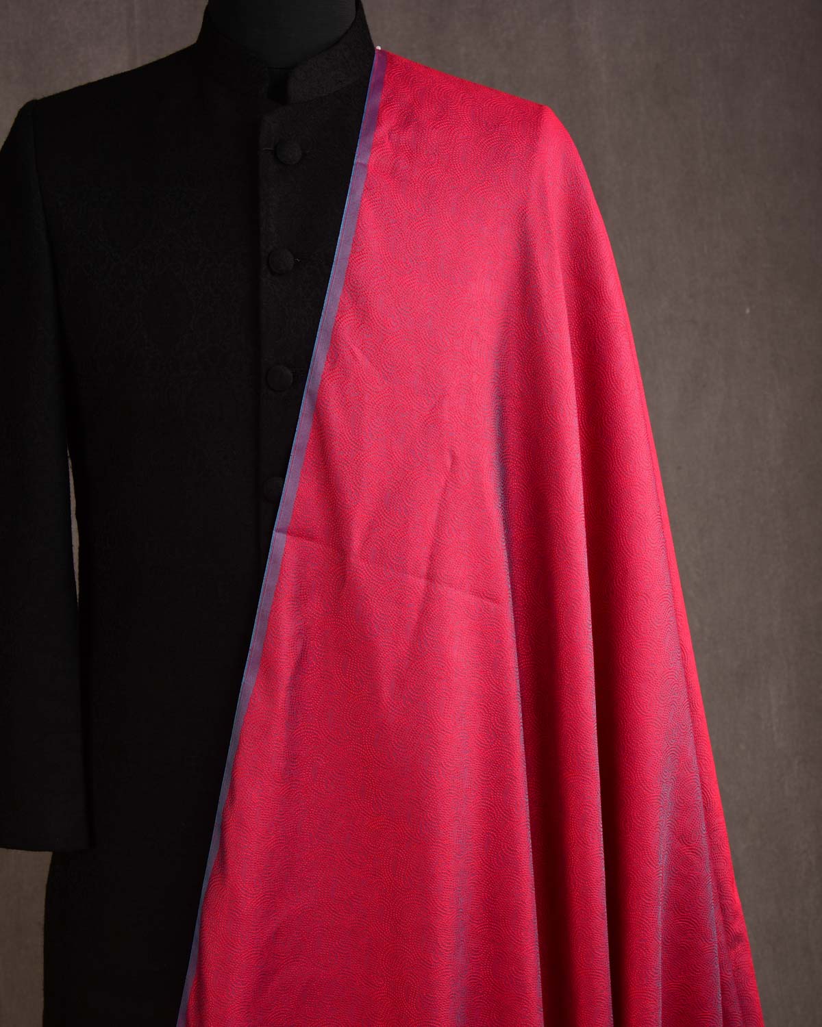 Shot Red Dotted Paisley Tanchoi Woven Poly Cotton Silk Banarasi Fabric-HolyWeaves