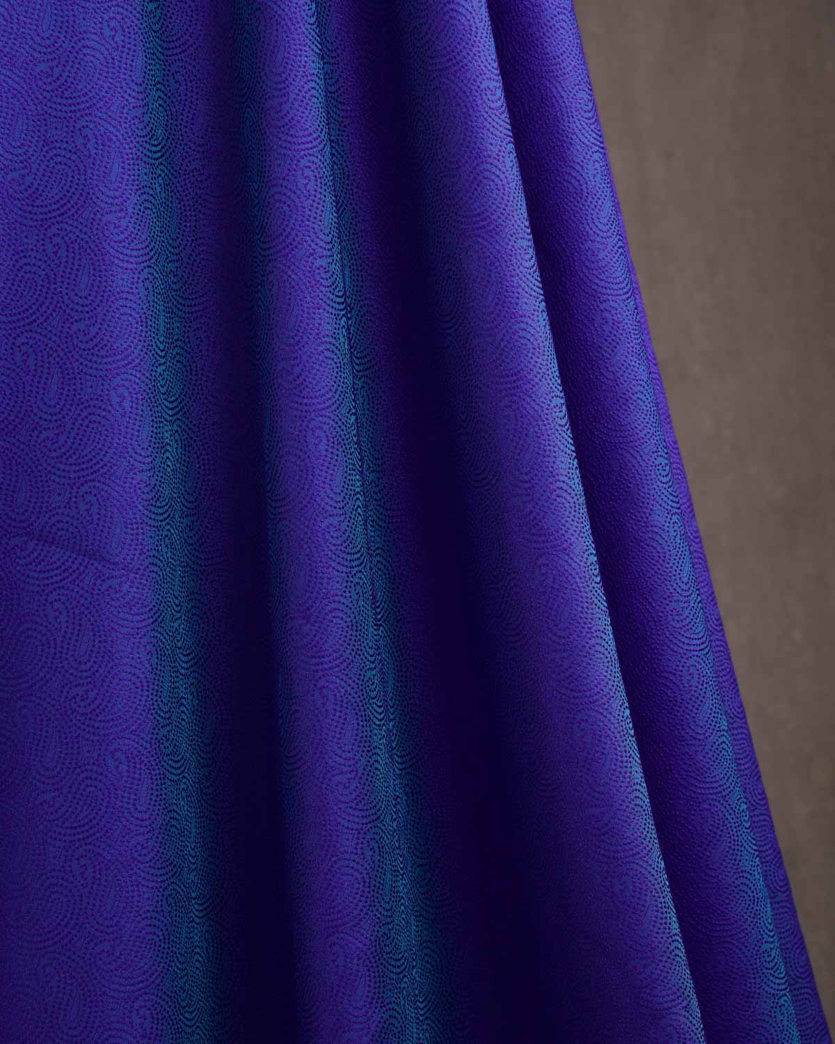 Shot Purple Blue Dotted Paisley Tanchoi Woven Poly Cotton Silk Banarasi Fabric-HolyWeaves