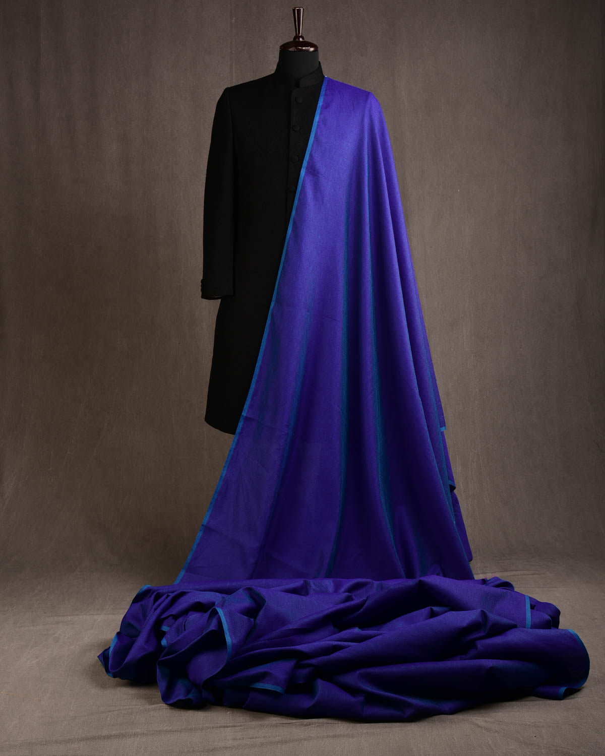 Shot Purple Blue Dotted Paisley Tanchoi Woven Poly Cotton Silk Banarasi Fabric-HolyWeaves