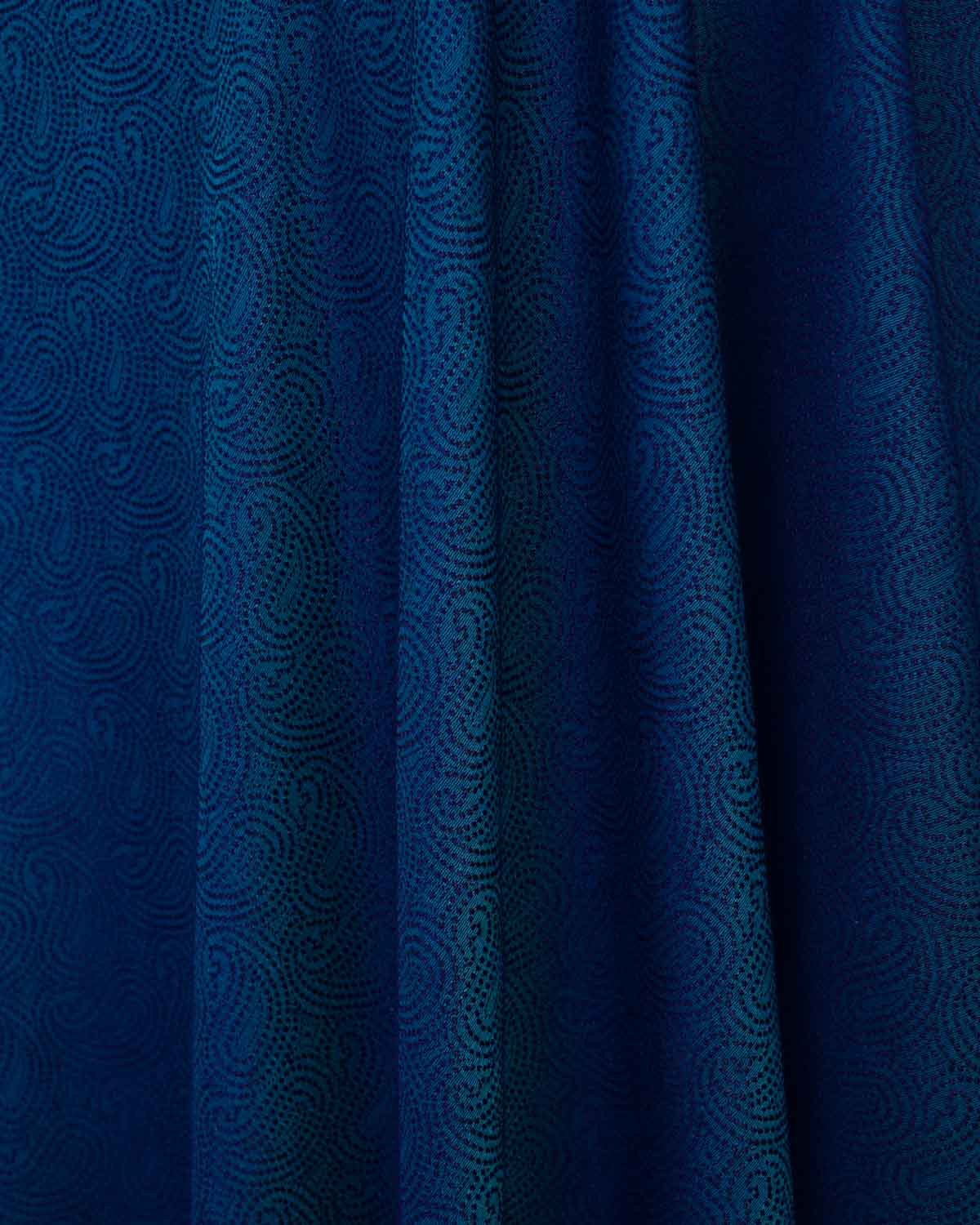 Shot Teal Blue Dotted Paisley Tanchoi Woven Poly Cotton Silk Banarasi Fabric-HolyWeaves