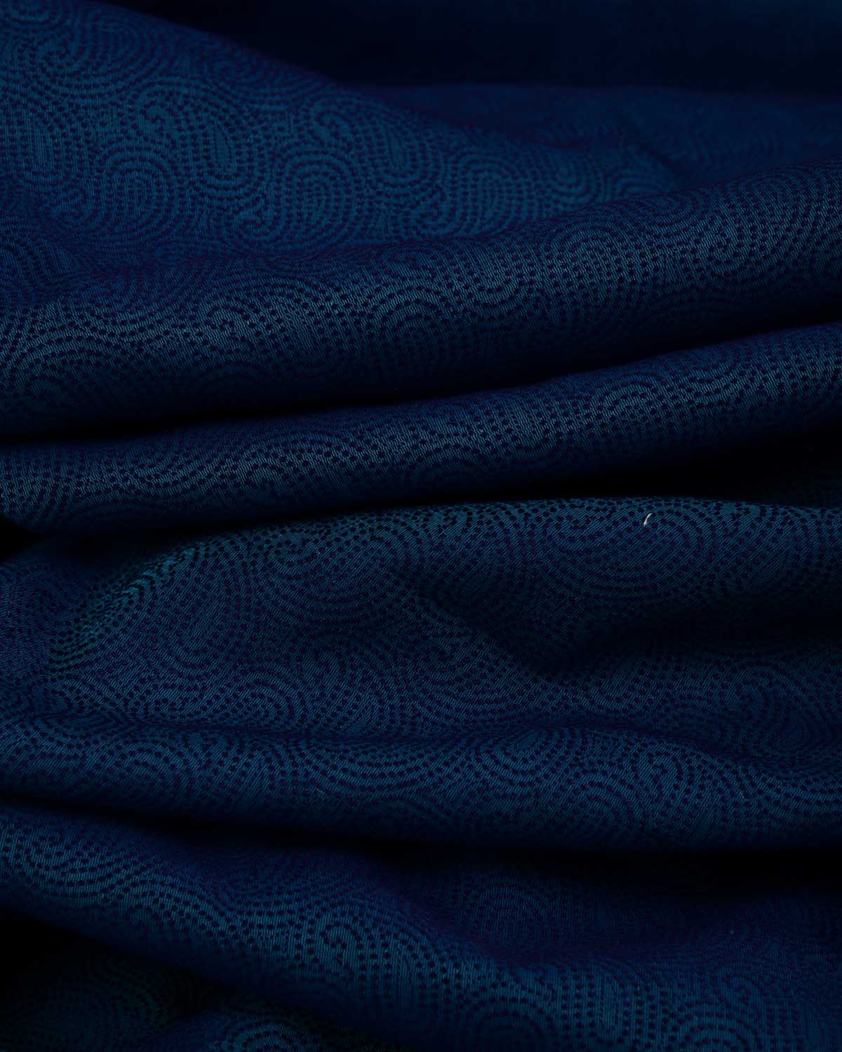 Shot Teal Blue Dotted Paisley Tanchoi Woven Poly Cotton Silk Banarasi Fabric-HolyWeaves