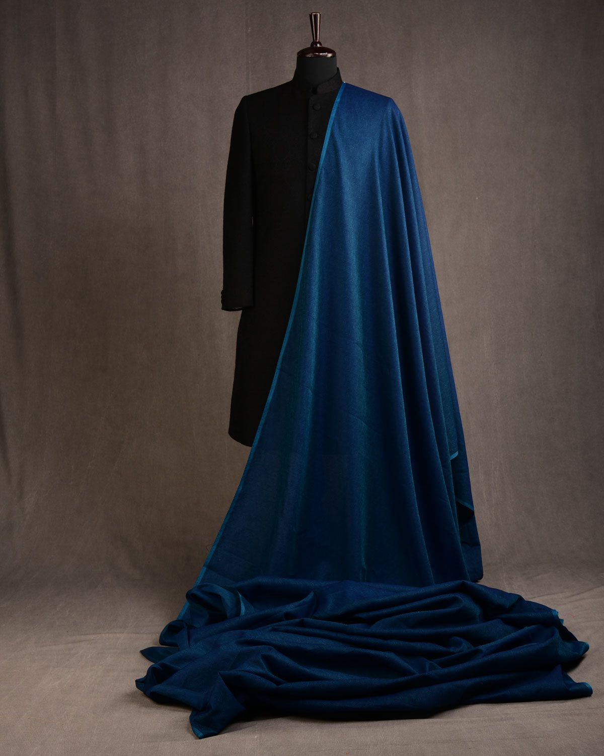 Shot Teal Blue Dotted Paisley Tanchoi Woven Poly Cotton Silk Banarasi Fabric-HolyWeaves