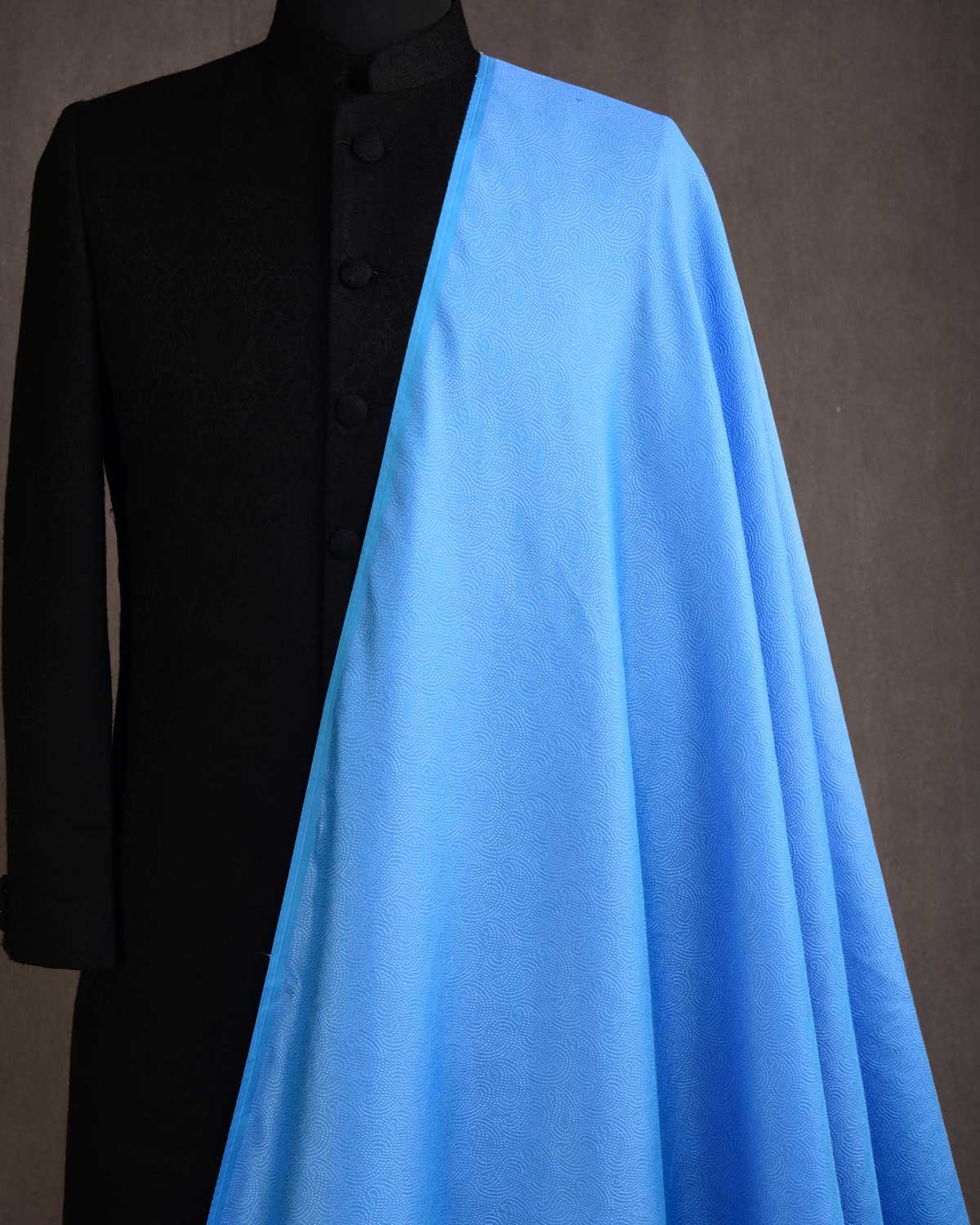 Blue Dotted Paisley Tanchoi Woven Poly Cotton Silk Banarasi Fabric-HolyWeaves