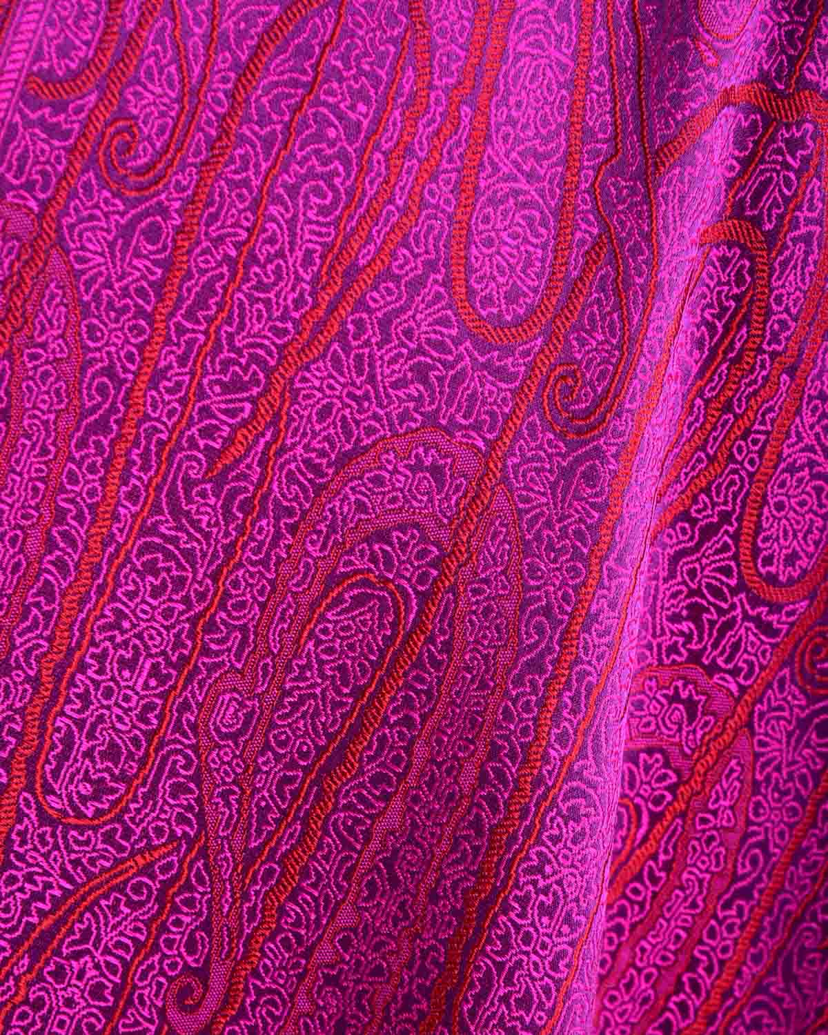 Shot Red-Pink On Purple Badi Kairy Satin Tanchoi Handwoven Katan Silk Banarasi Fabric-HolyWeaves