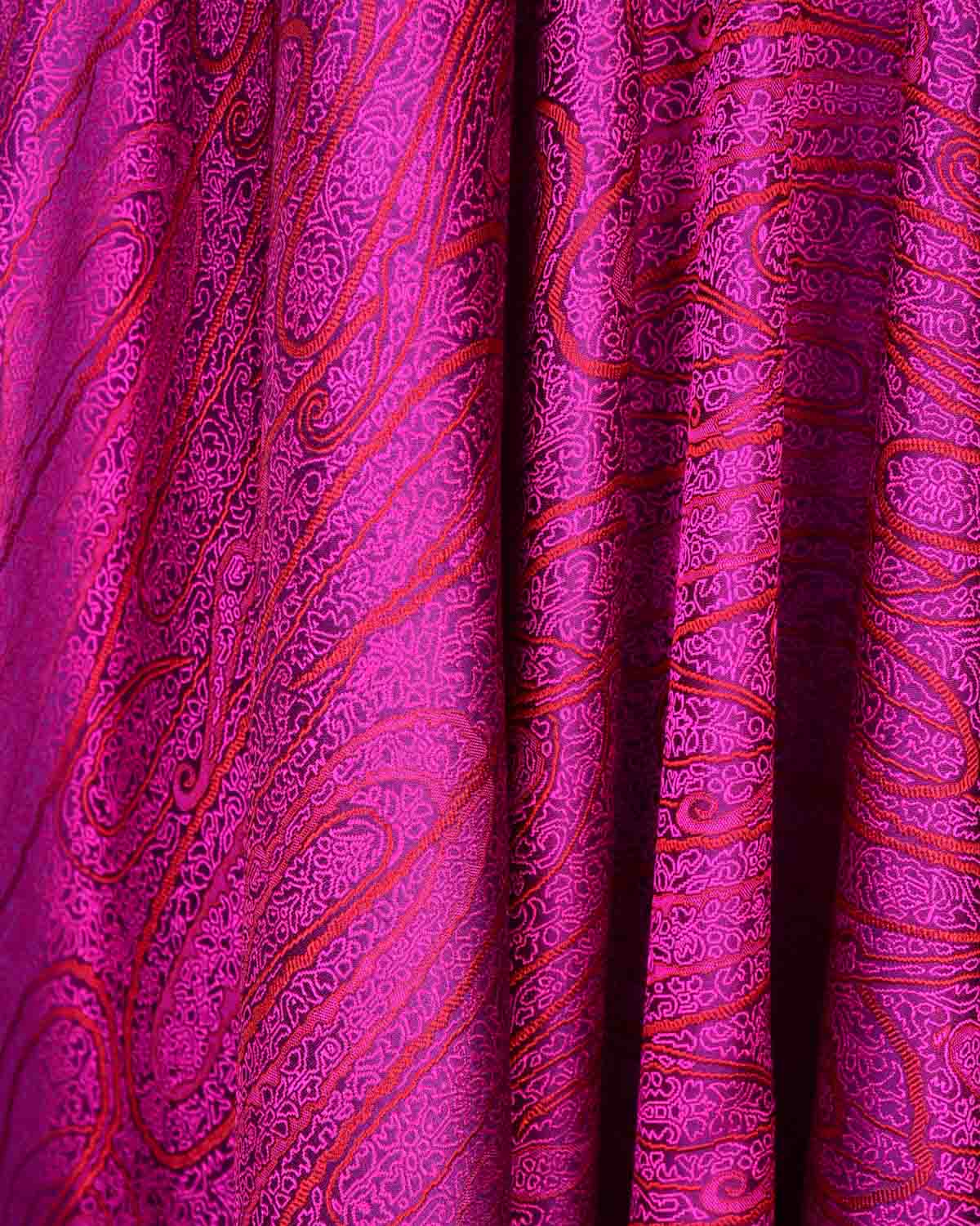 Shot Red-Pink On Purple Badi Kairy Satin Tanchoi Handwoven Katan Silk Banarasi Fabric-HolyWeaves