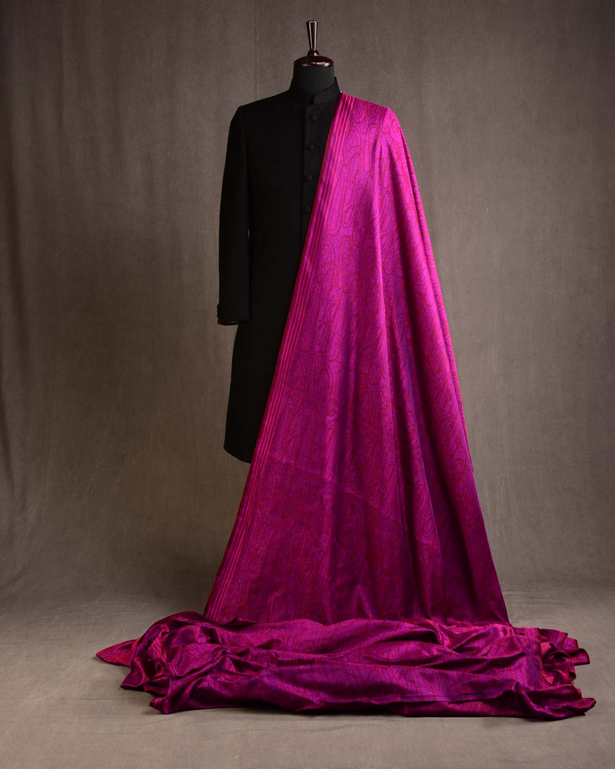 Shot Red-Pink On Purple Badi Kairy Satin Tanchoi Handwoven Katan Silk Banarasi Fabric-HolyWeaves