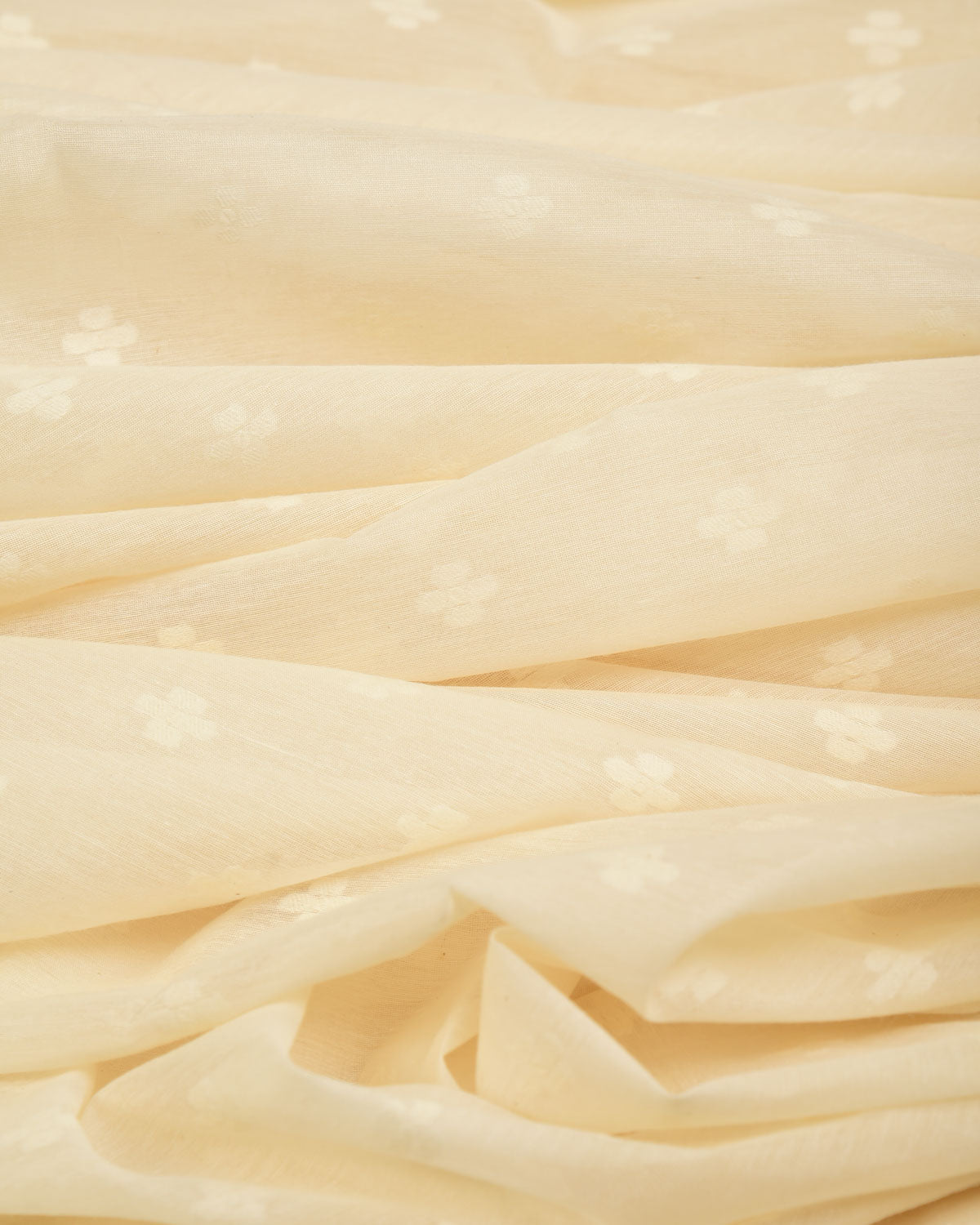 Ivory White Resham Buti Cutwork Brocade Woven Cotton Silk Banarasi Fabric-HolyWeaves