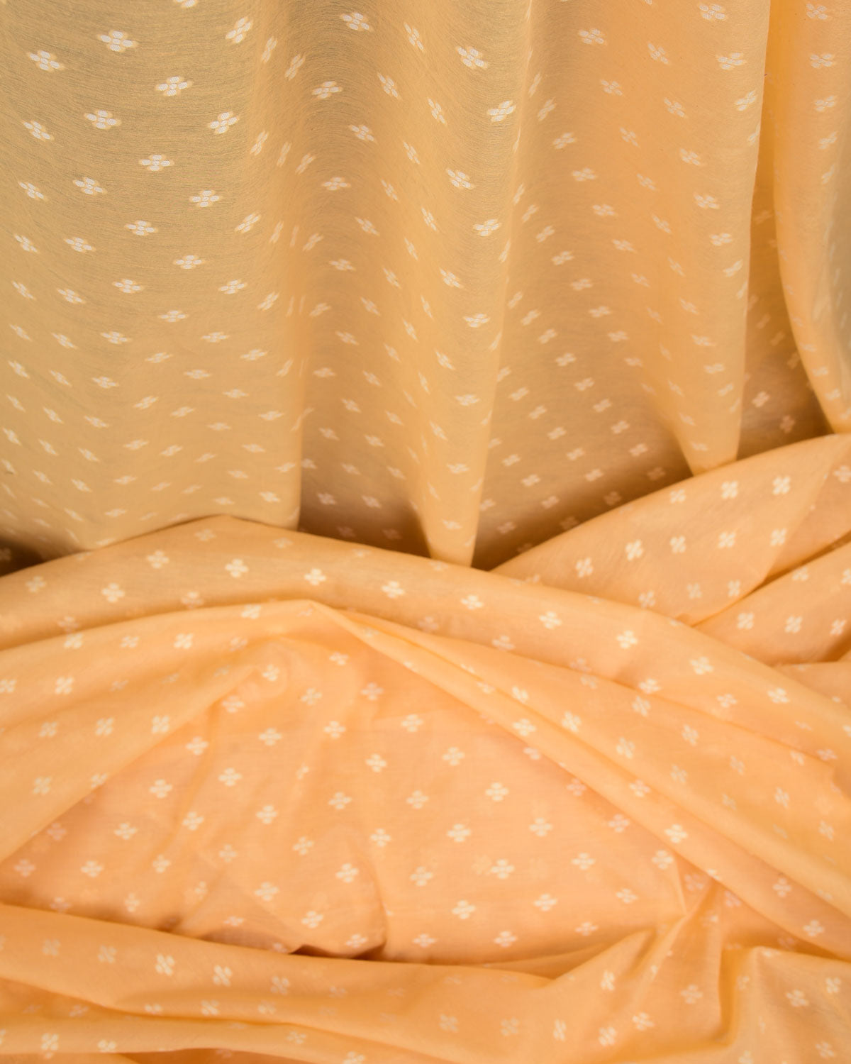 Mellow Yellow Resham Buti Cutwork Brocade Woven Cotton Silk Banarasi Fabric-HolyWeaves