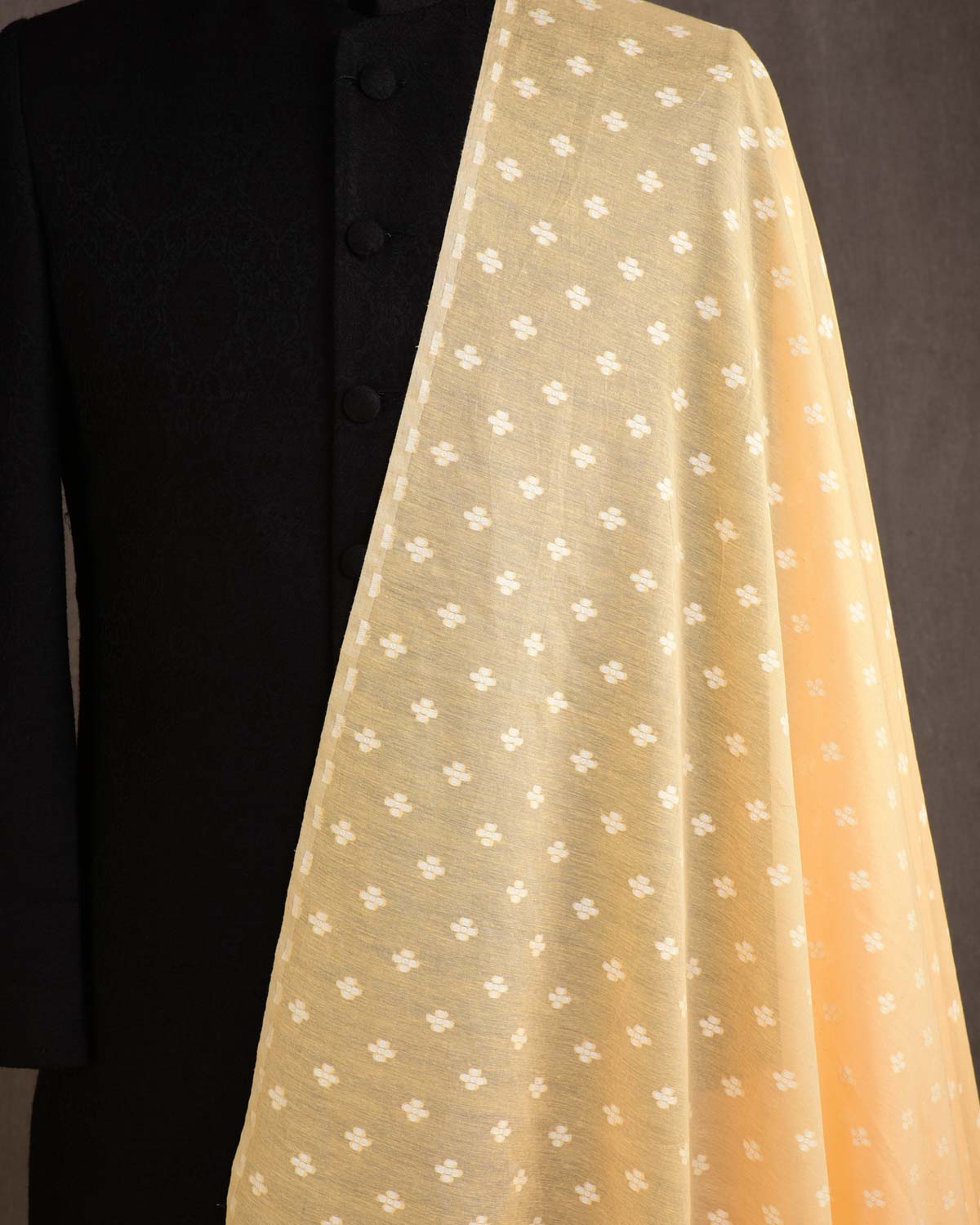 Mellow Yellow Resham Buti Cutwork Brocade Woven Cotton Silk Banarasi Fabric-HolyWeaves