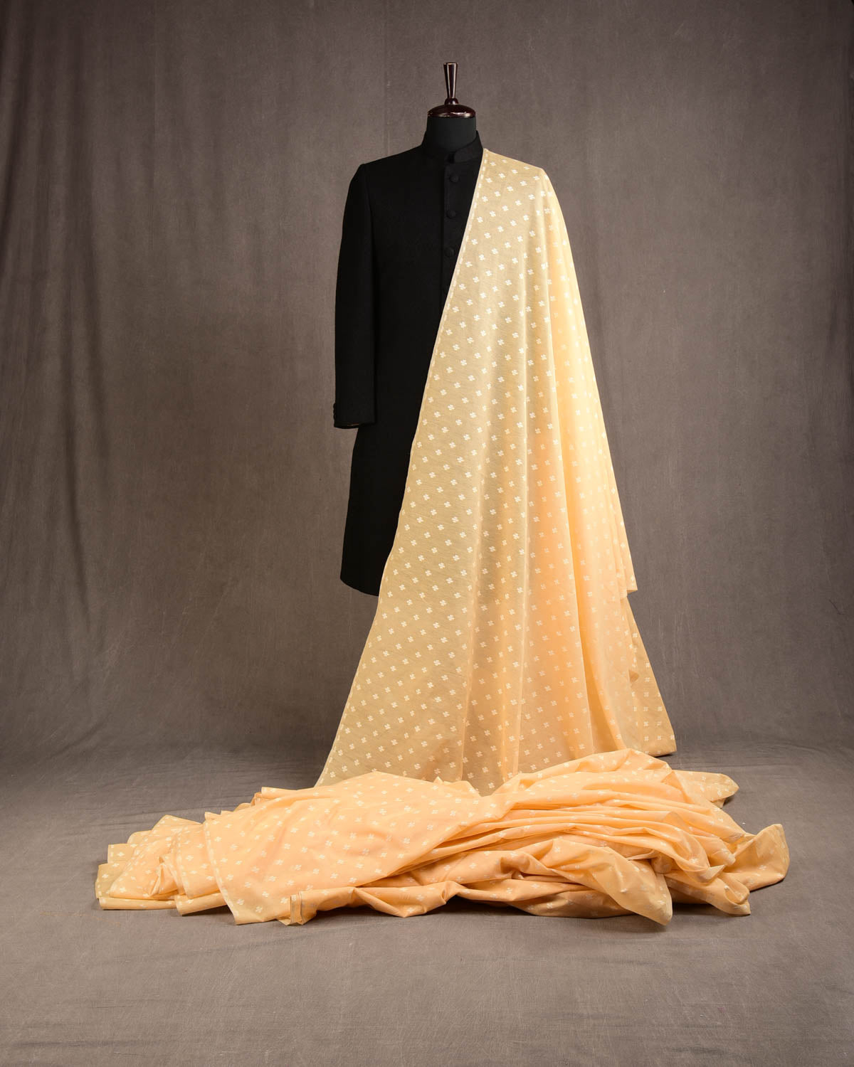 Mellow Yellow Resham Buti Cutwork Brocade Woven Cotton Silk Banarasi Fabric-HolyWeaves