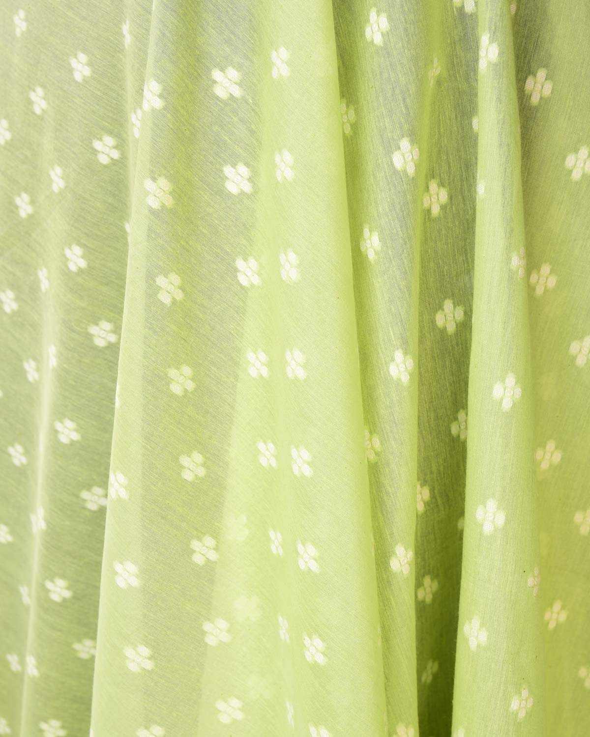 Sage Green Resham Buti Cutwork Brocade Woven Cotton Silk Banarasi Fabric-HolyWeaves