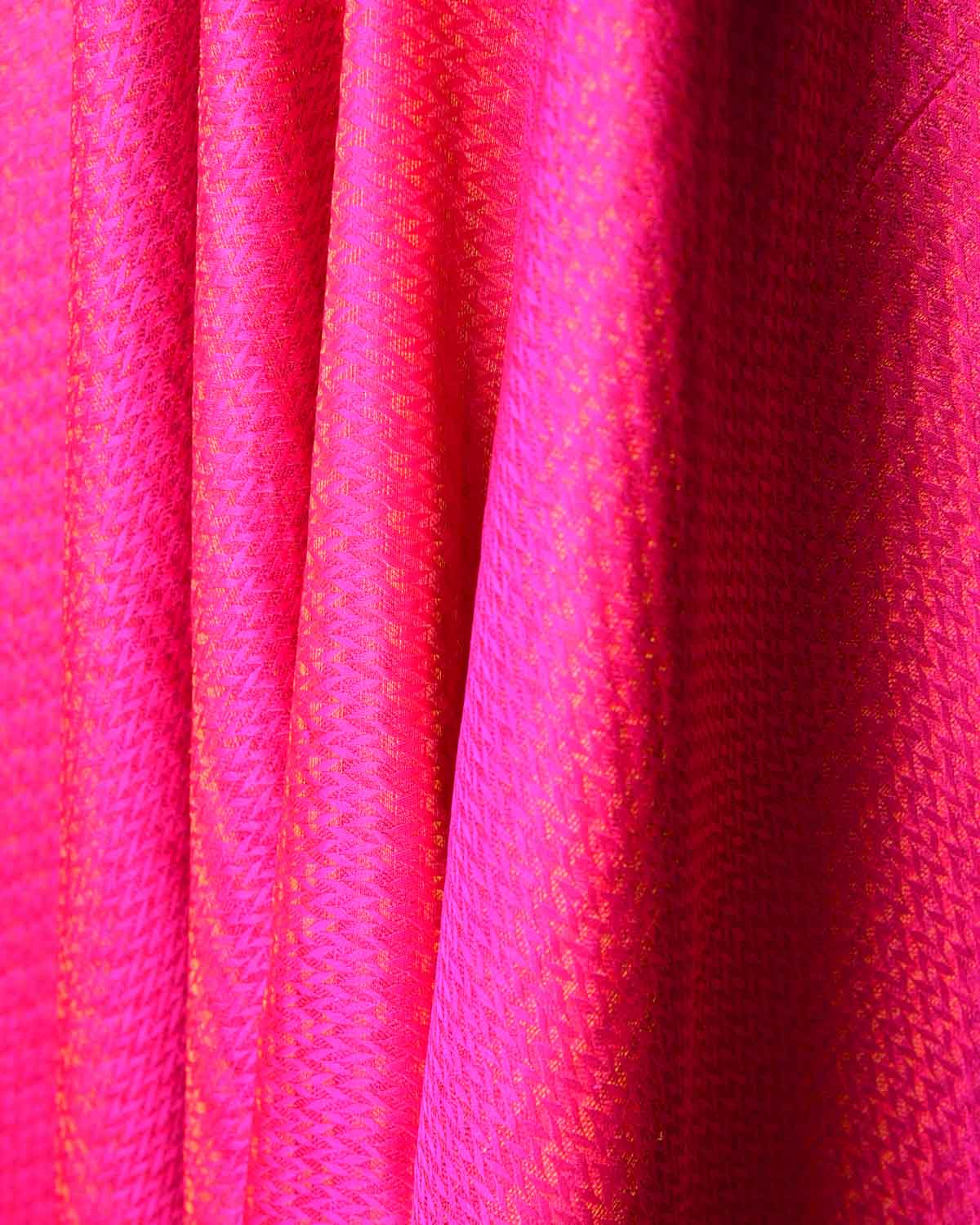 Multi-color Fuchsia Pink Multi-Color Herring Bone Satin Tanchoi Handwoven Katan Silk Banarasi Fabric-HolyWeaves
