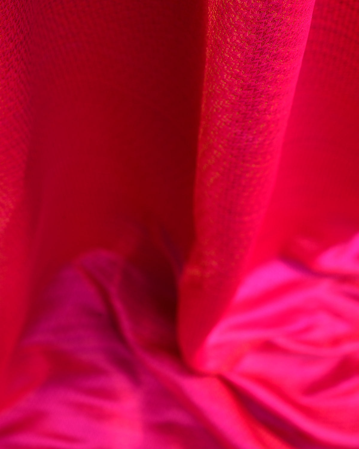 Multi-color Fuchsia Pink Multi-Color Herring Bone Satin Tanchoi Handwoven Katan Silk Banarasi Fabric-HolyWeaves