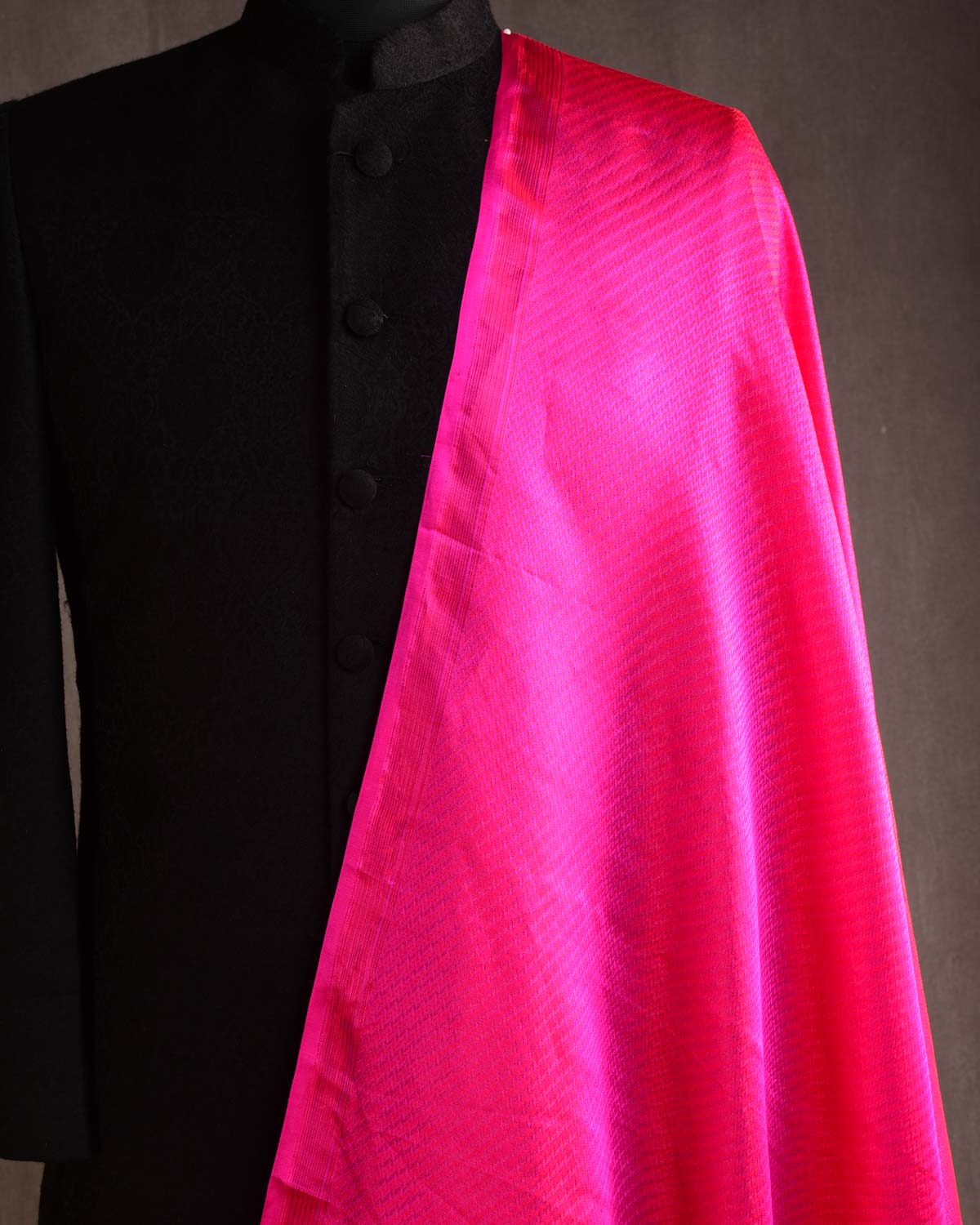 Red-Pink Herring Bone Satin Tanchoi Handwoven Katan Silk Banarasi Fabric-HolyWeaves