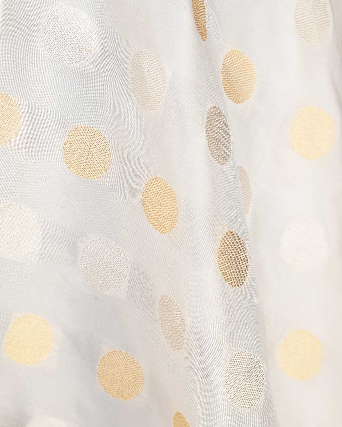 White Gold & Silver Zari Asharfi buti Cutwork Brocade Handwoven Katan Silk Banarasi Fabric-HolyWeaves