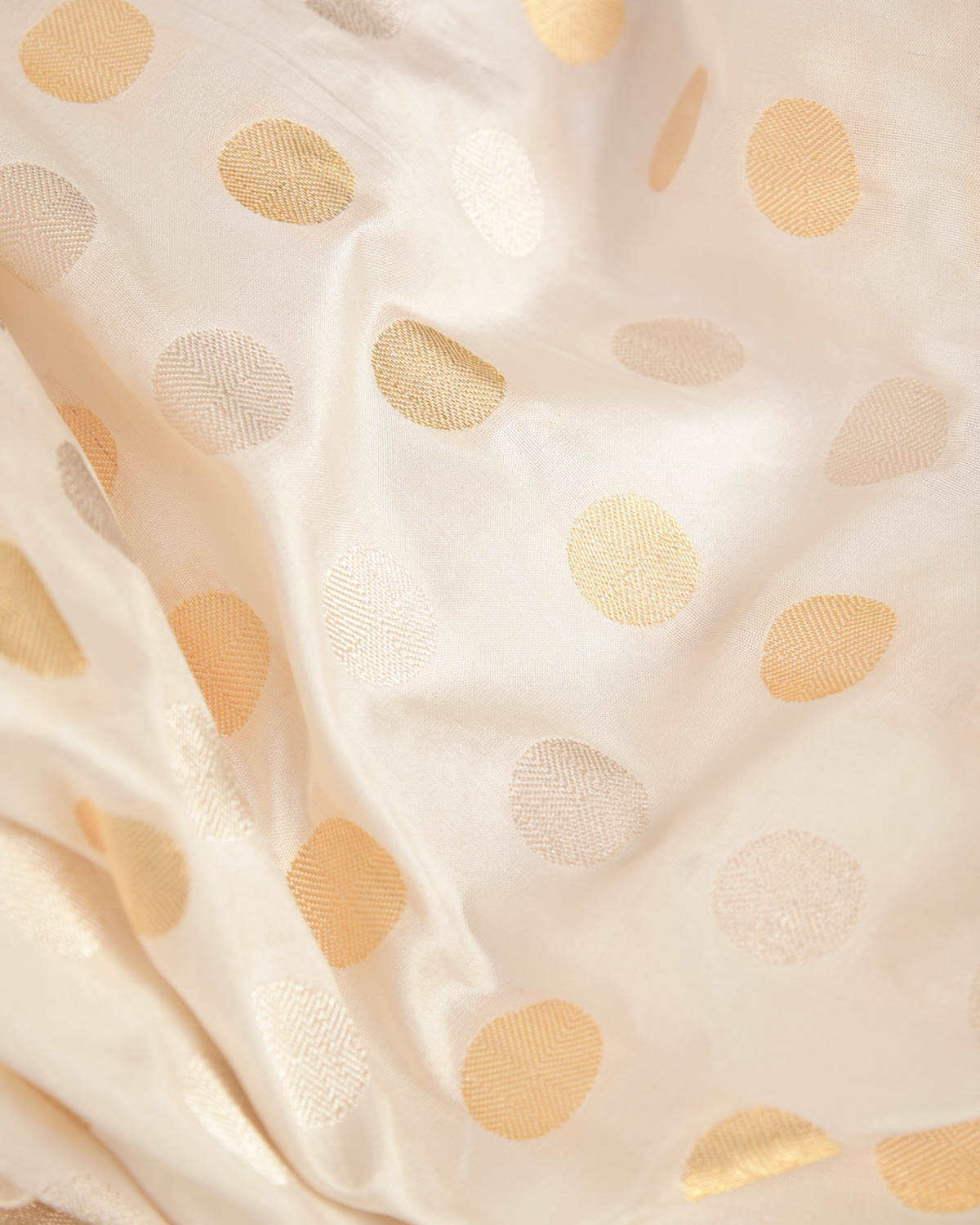 White Gold & Silver Zari Asharfi buti Cutwork Brocade Handwoven Katan Silk Banarasi Fabric-HolyWeaves