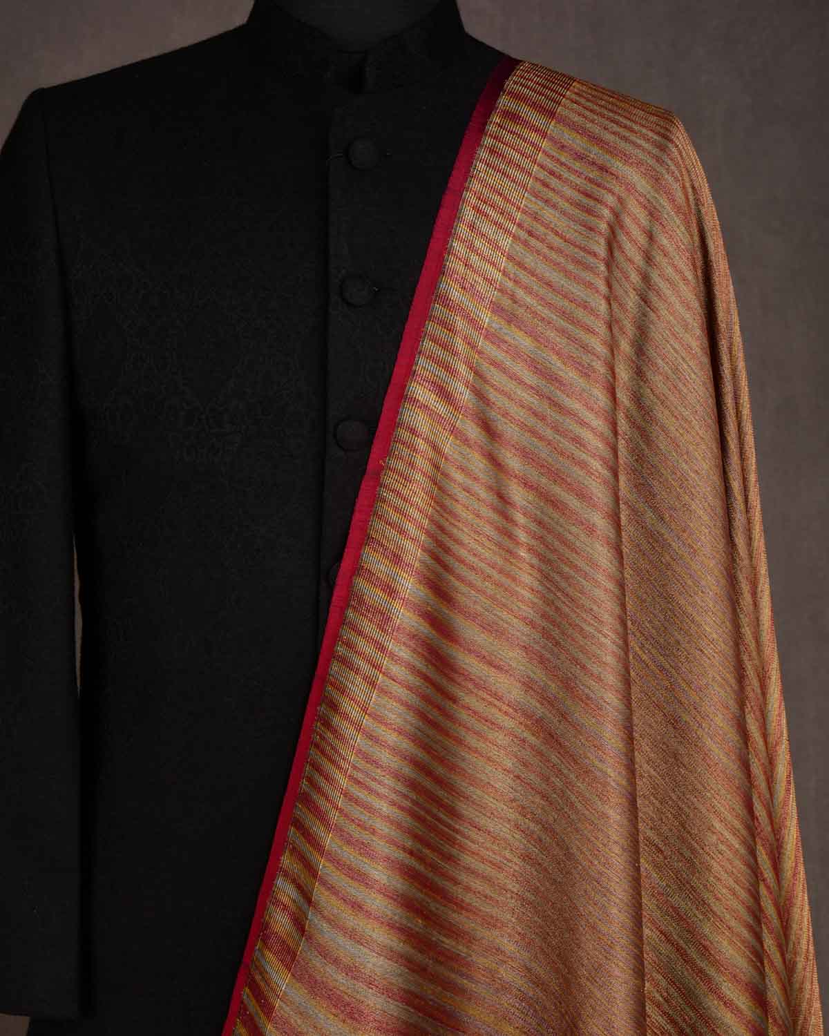 Variegated Multi-color Brocade Handwoven Silk Wool Tissue Banarasi Fabric-HolyWeaves