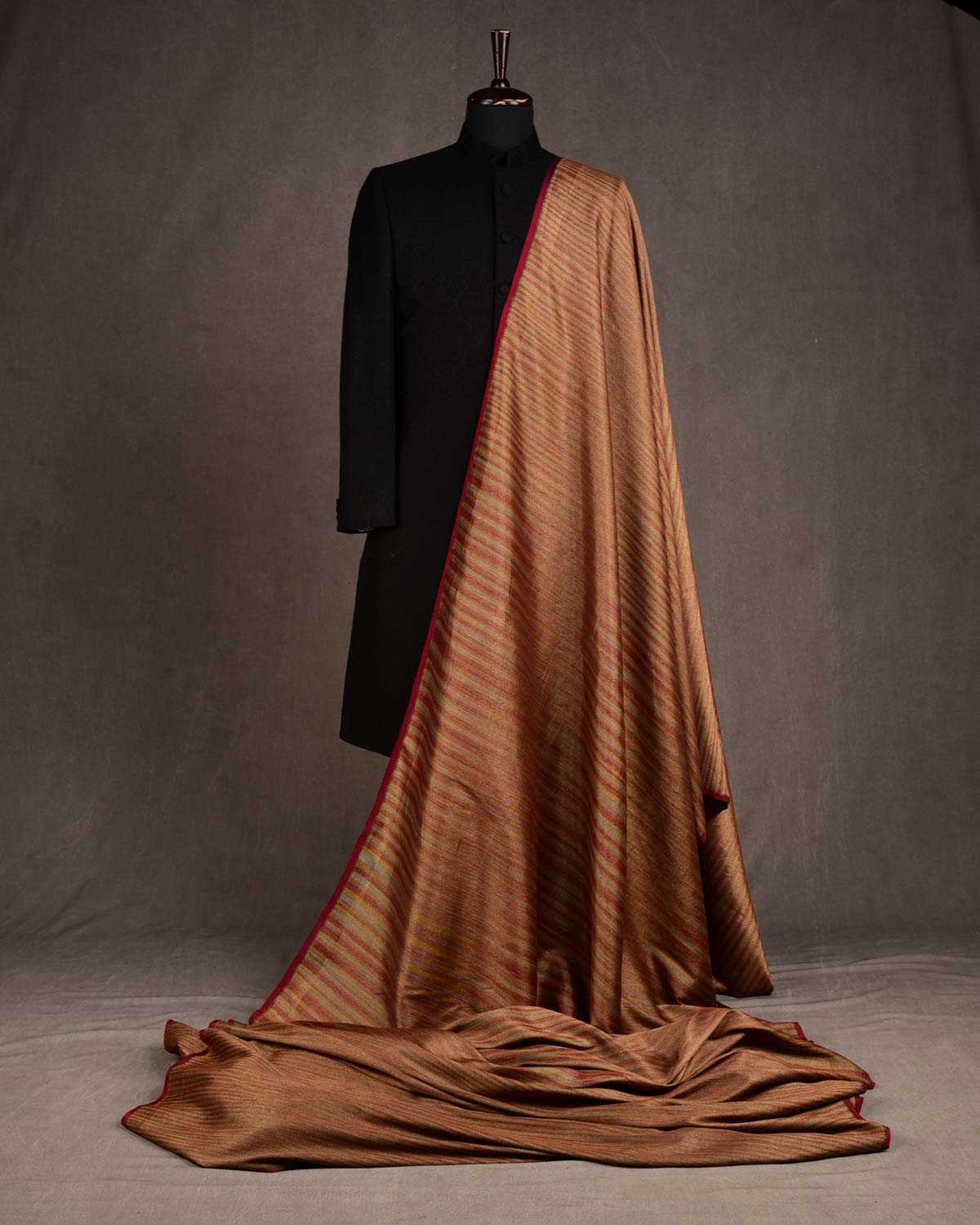 Variegated Multi-color Brocade Handwoven Silk Wool Tissue Banarasi Fabric-HolyWeaves