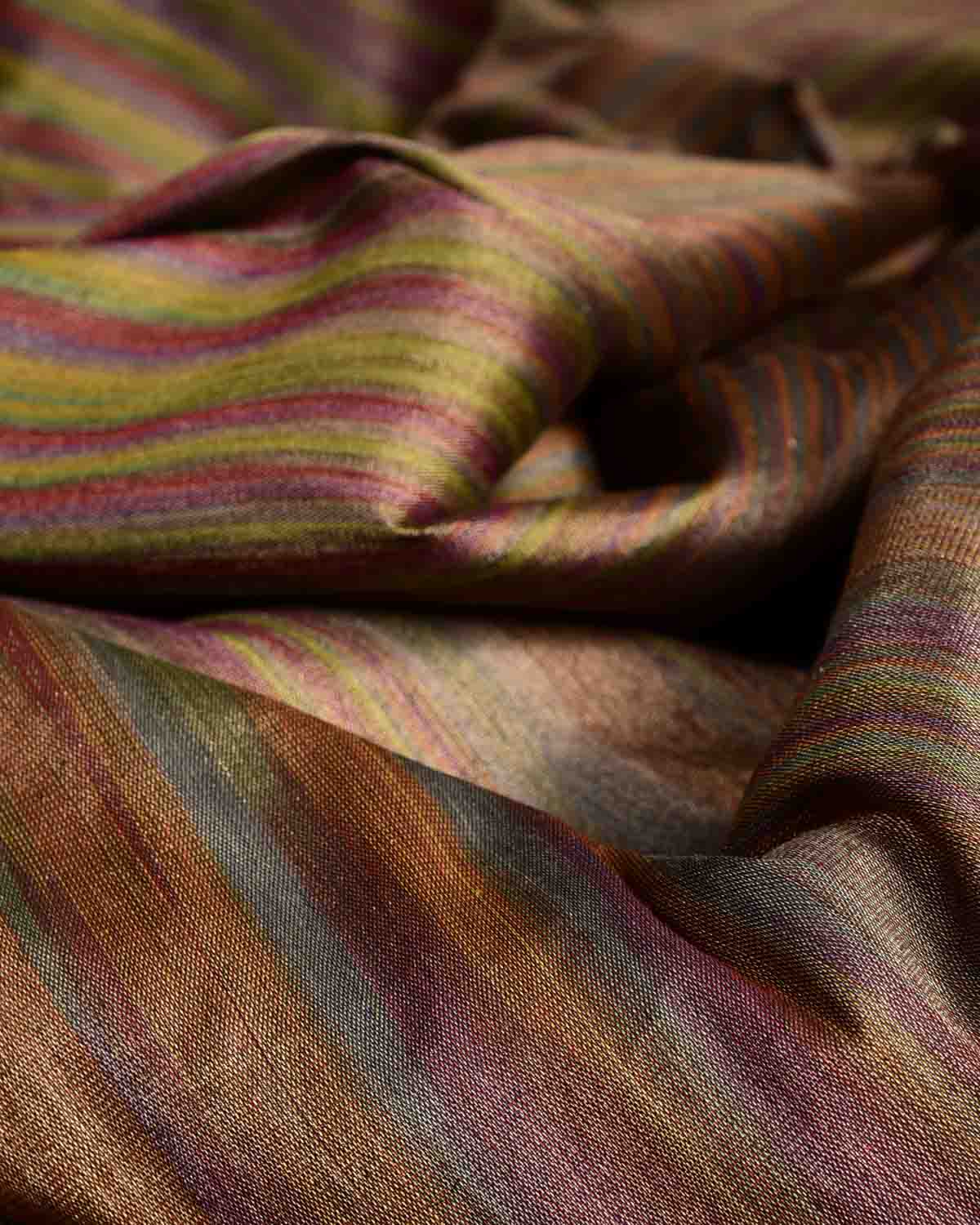 Variegated Multi-color Brocade Handwoven Silk Wool Tissue Banarasi Fabric-HolyWeaves