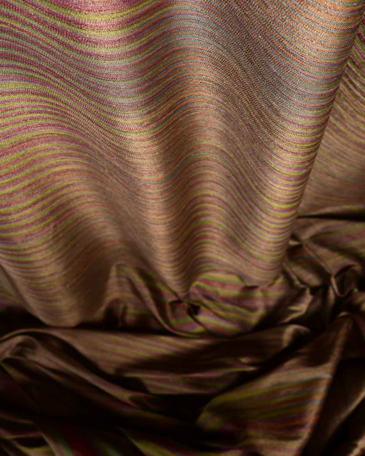Variegated Multi-color Brocade Handwoven Silk Wool Tissue Banarasi Fabric-HolyWeaves