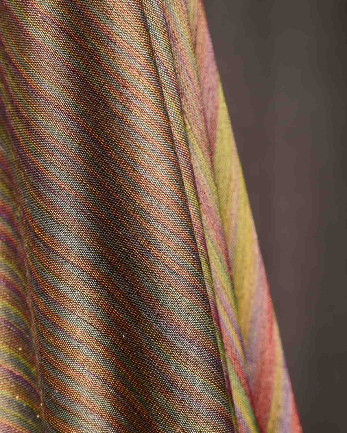 Variegated Multi-color Brocade Handwoven Silk Wool Tissue Banarasi Fabric-HolyWeaves